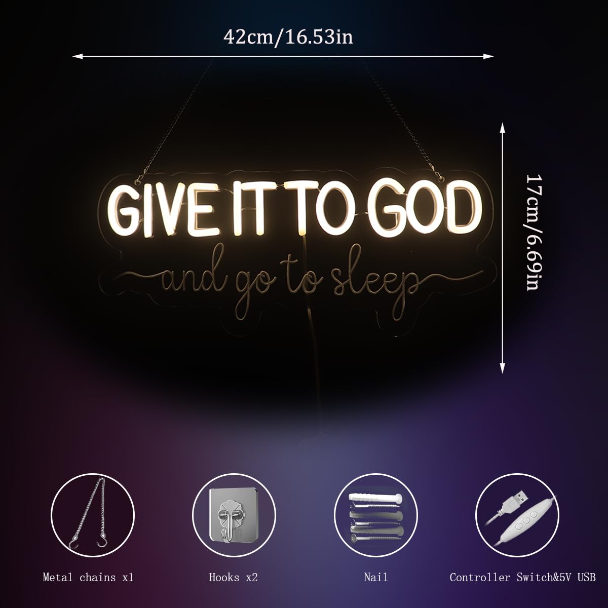 Give It to God and Go to Sleep Neon Sign Led Dimmable Neon Lights for Bar Room Home Art Wall Decor Party Window Living Room Decor Christmas' Birthday Gift (Warm white)