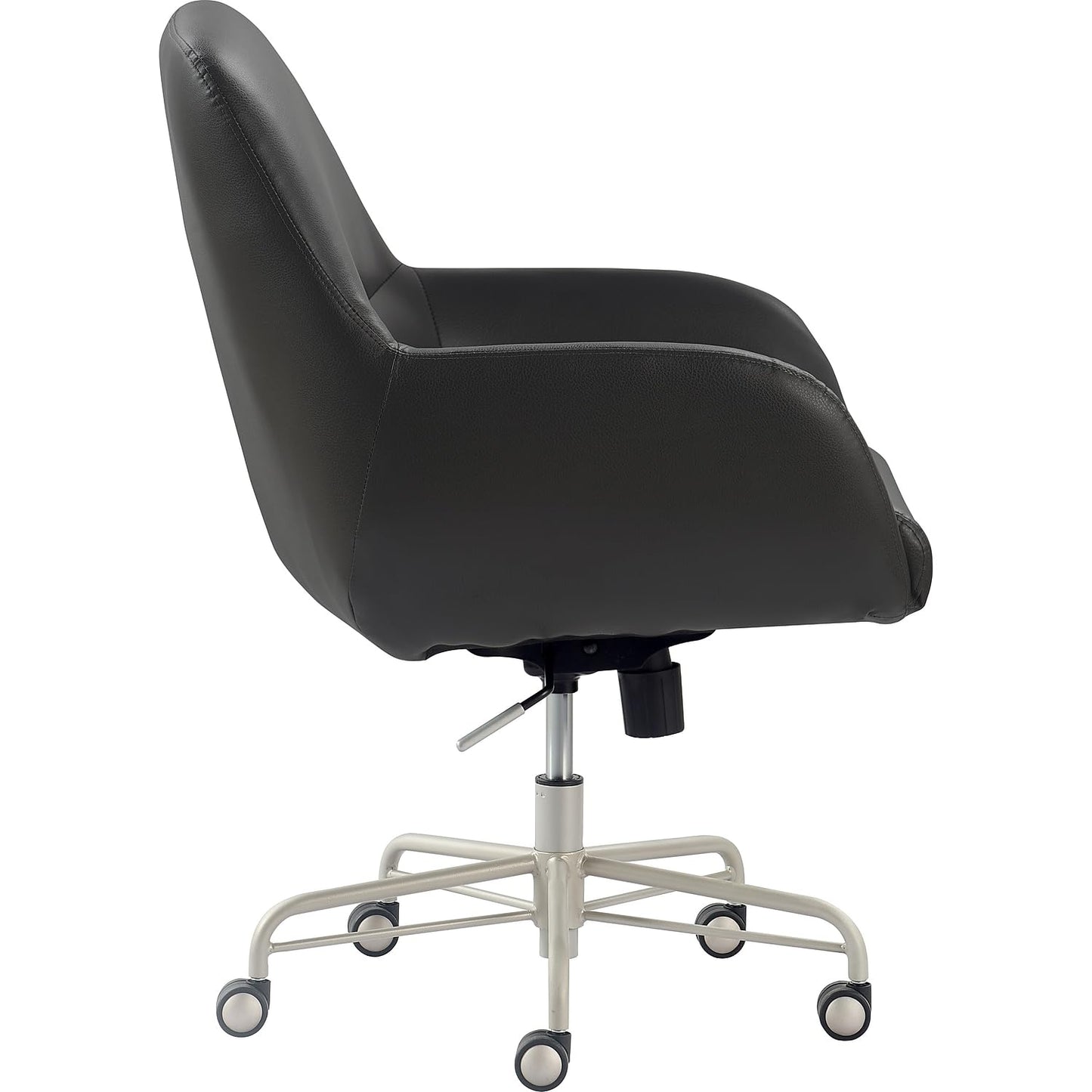 Tommy Hilfiger Forester Luxury Bonded Leather Home Office Chair, Modern Round Swivel Accent Seating with Arms, Adjustable Height and Recline, Charcoal Grey