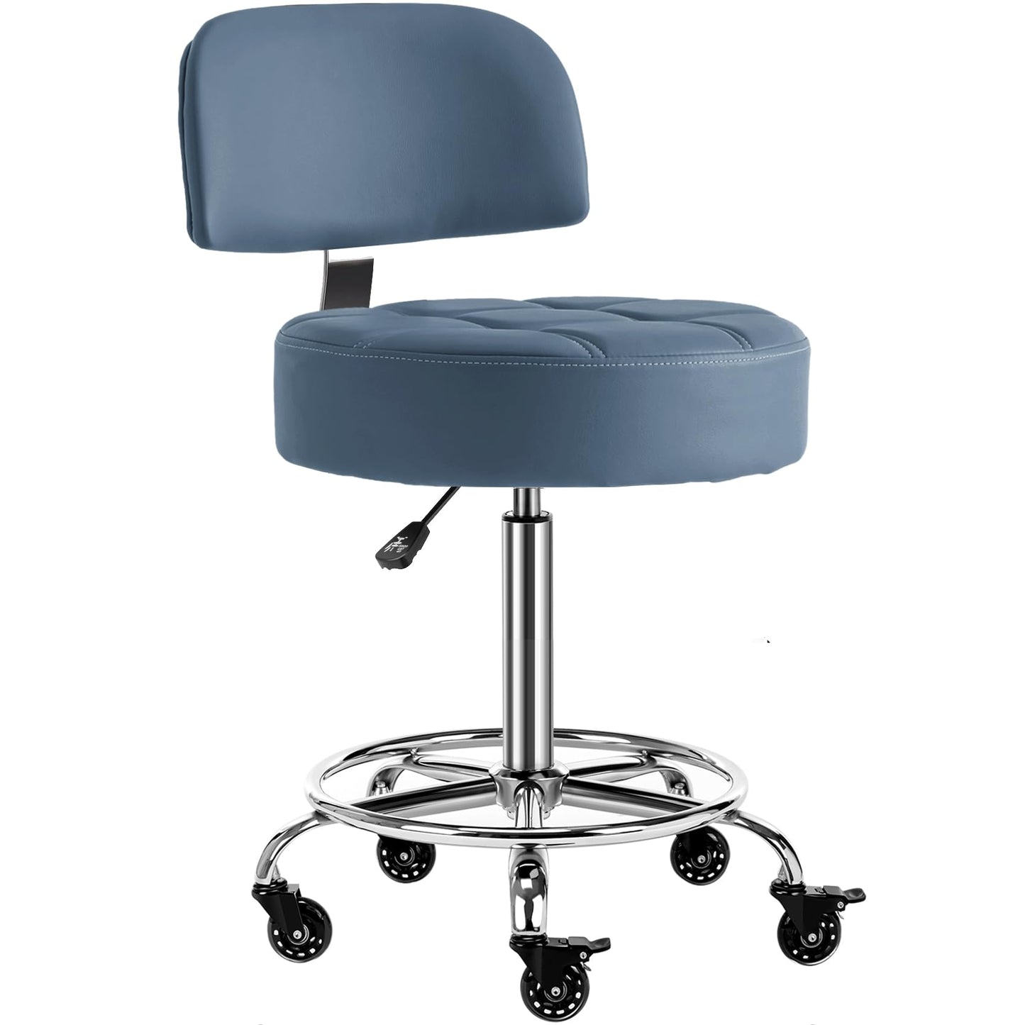 CoVibrant Lockable Stool with Back and Foot Rest Ergonomic Rolling Hydraulic Adjustable Stool for Doctor Esthetician Artist Home Small Office Desk (Blue, 24''-31'')