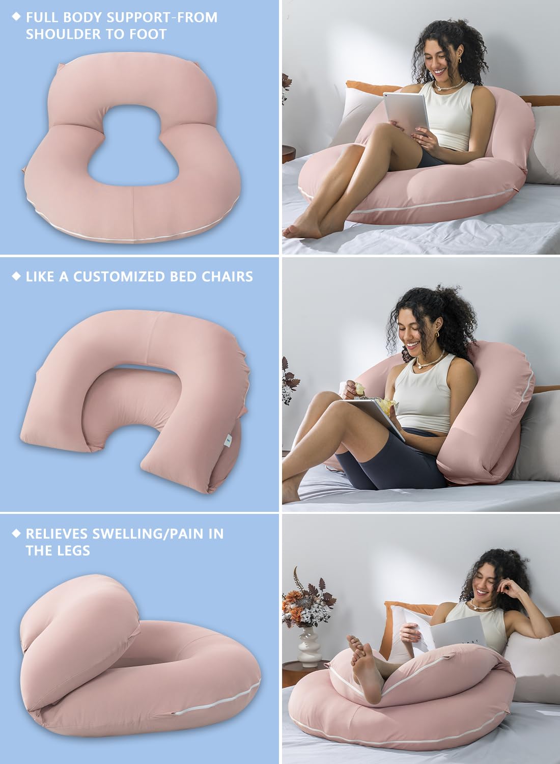 INSEN Reading Pillow, Back Pillow for Sitting in Bed for Reading, Nurse & Relax, Reading Pillow for Adults, Moms & Kids, Sit Up Pillow for Bed, Natural Pink