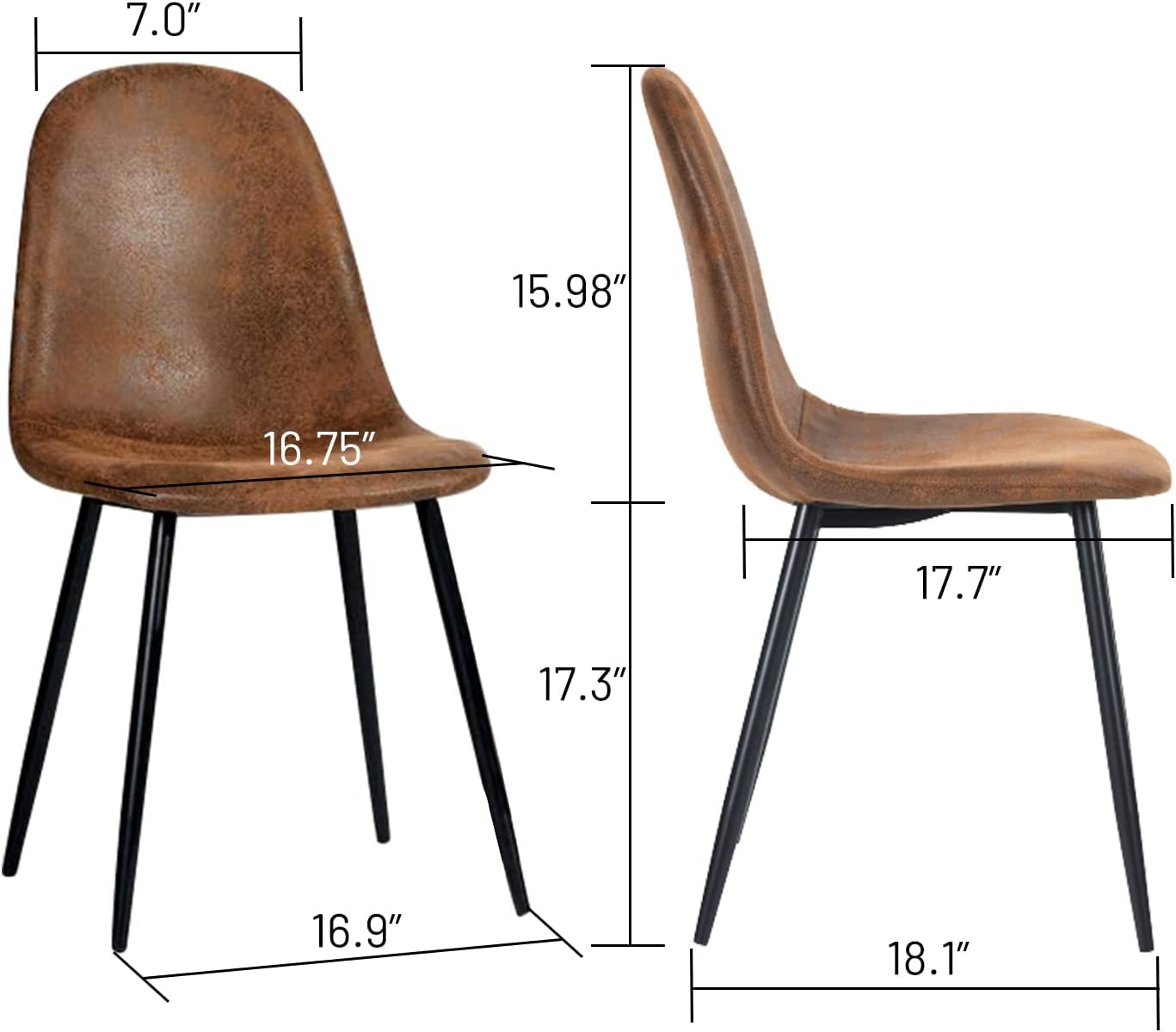 Dining Chairs Set of 4, Modern Suede Fabric Comfortable Side Seating for Kitchen,Guest, Brown