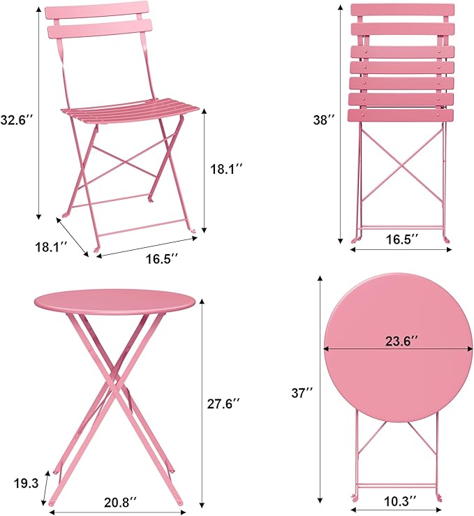 Bistro Table and Chairs Set of 2, 3 Piece Outdoor/Indoor Folding Patio Bistro
