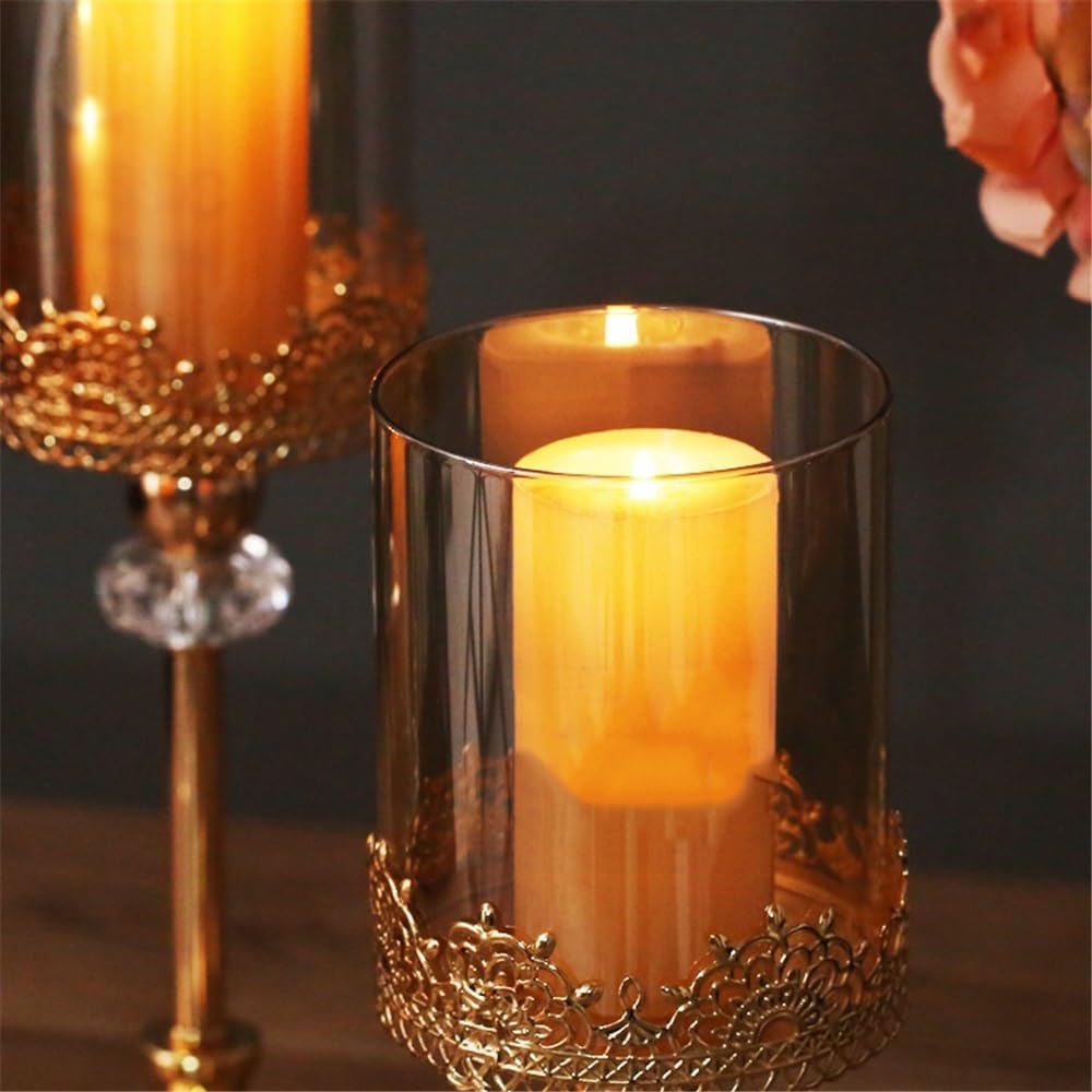 YUHUAWF Candle Holderss Golden Metal Glass Candlestick Home Dining Table Decoration Ornament Candle Holder Decorative Candlestick(Small)