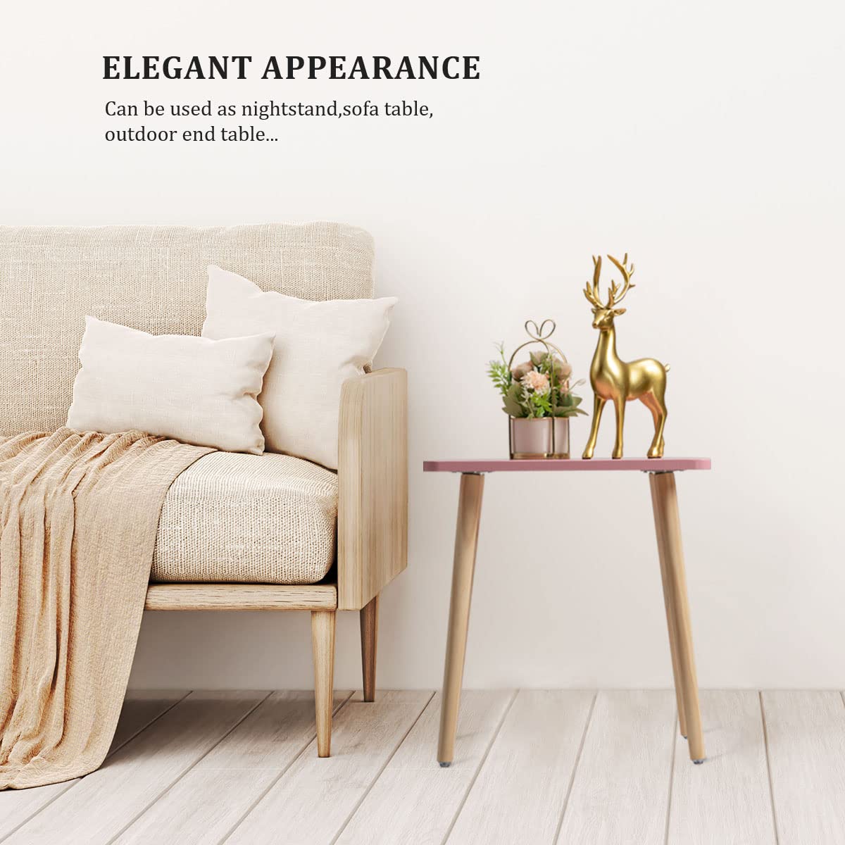 FORAOFUR Small Accent Table, Modern Mini Coffee Table with Natural Wood Legs, Quick Assembly End Furniture for Bedroom Living Area Sofa, Minimalist Design for Nuresery and Compact Homes, Pink