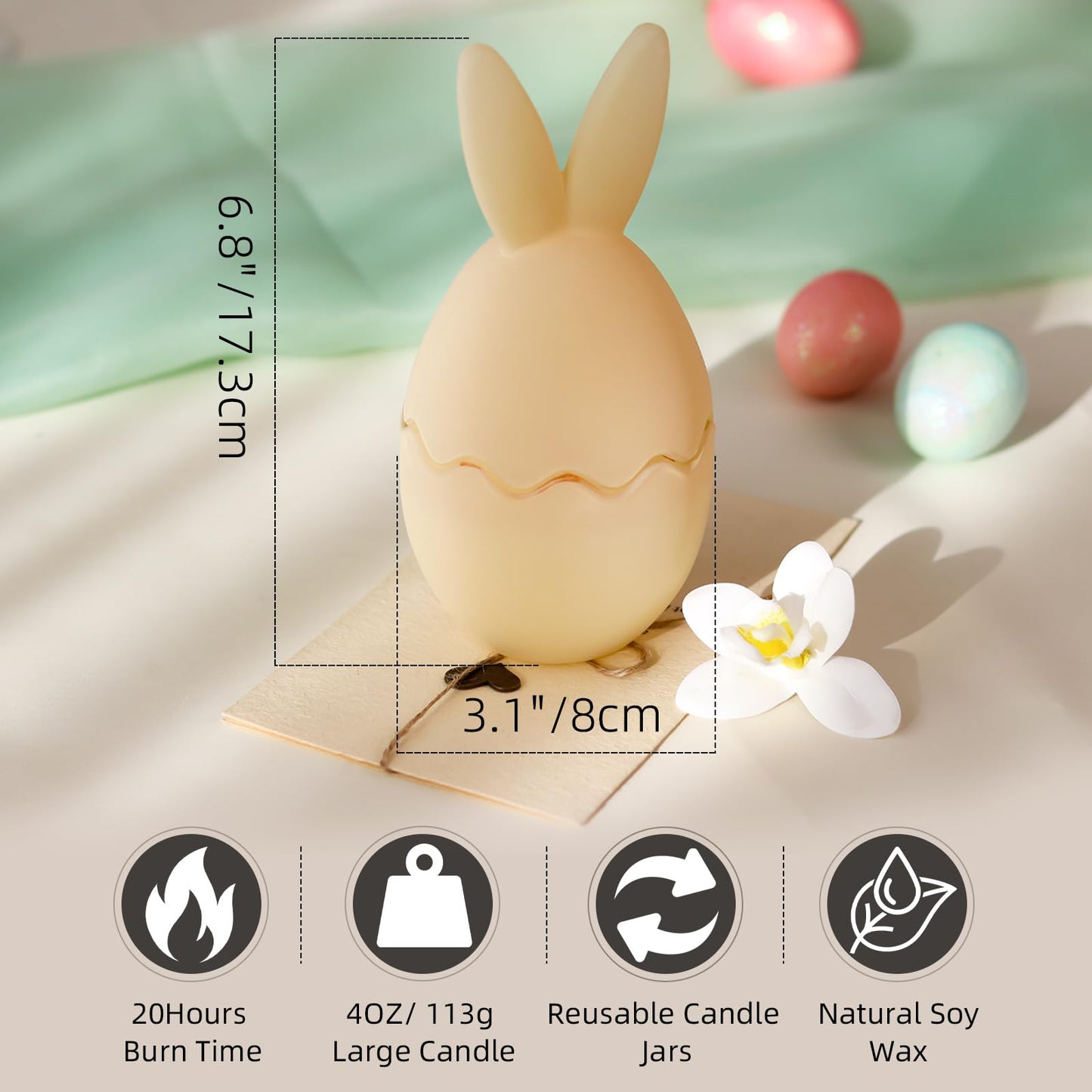 Vanilla Scented Candle, Bunny Spring Home Decor, Indoor Easter Decoration for Table Centerpiece, Gift for Women