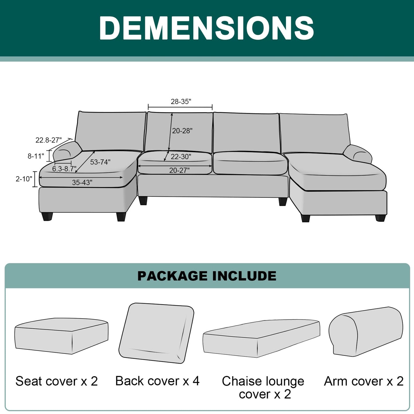 10 Pieces Sofa Cushion Covers for U-Shaped Modular Sectional Couch with 4 Seat+4 Back+2 Arms, Stretch Velvet Upholstered Covers for Sofa Bed with Deep Double Chaise (Avocado,Universal (10 Pieces))