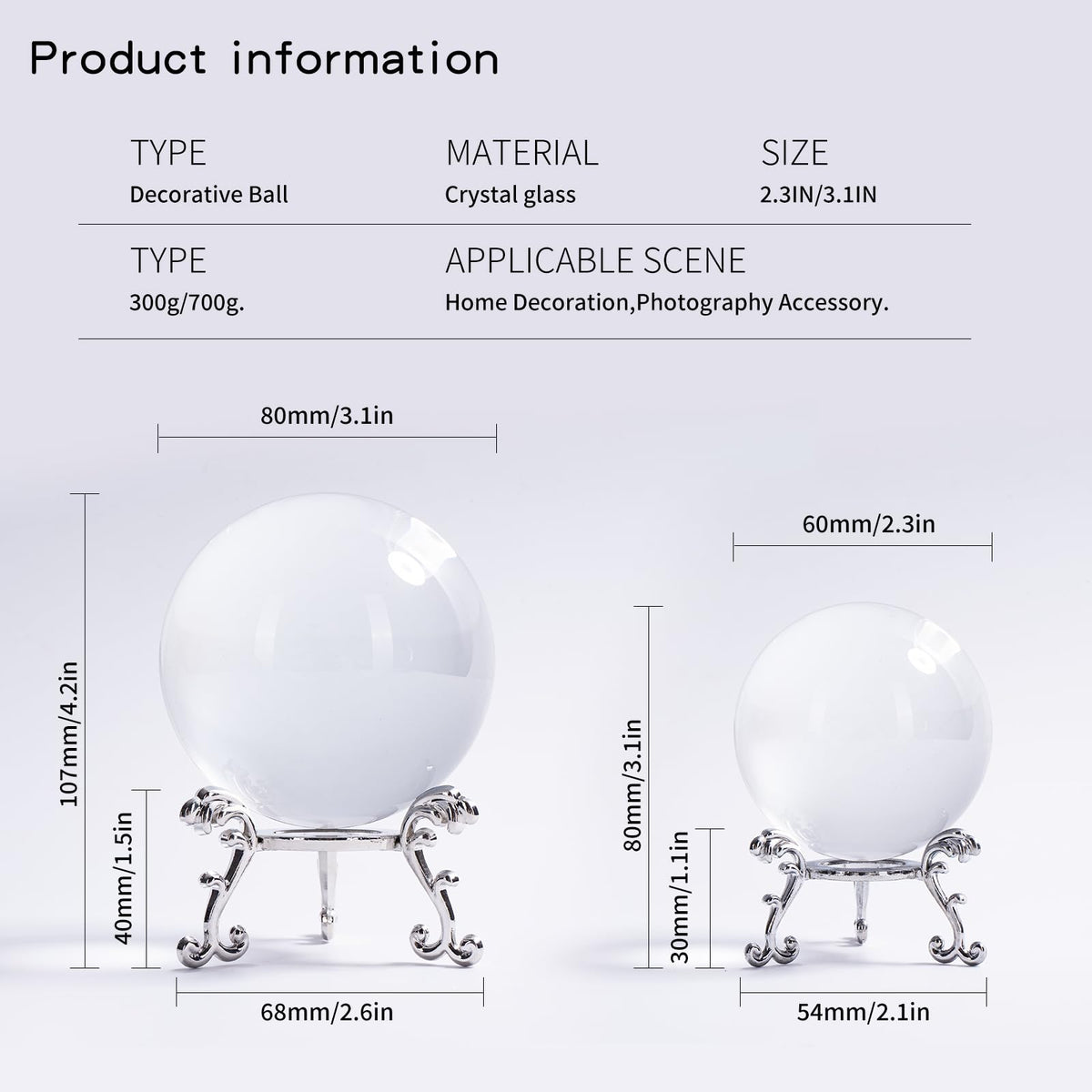 Clear Crystal Ball 80mm/3.2 Inches with Stand Ideal for Office Decor This Cool Things as a Photography Prop and Feng Shui Divination Sphere As Office Decor and Desk Decor Crafted from K9 Crystal.