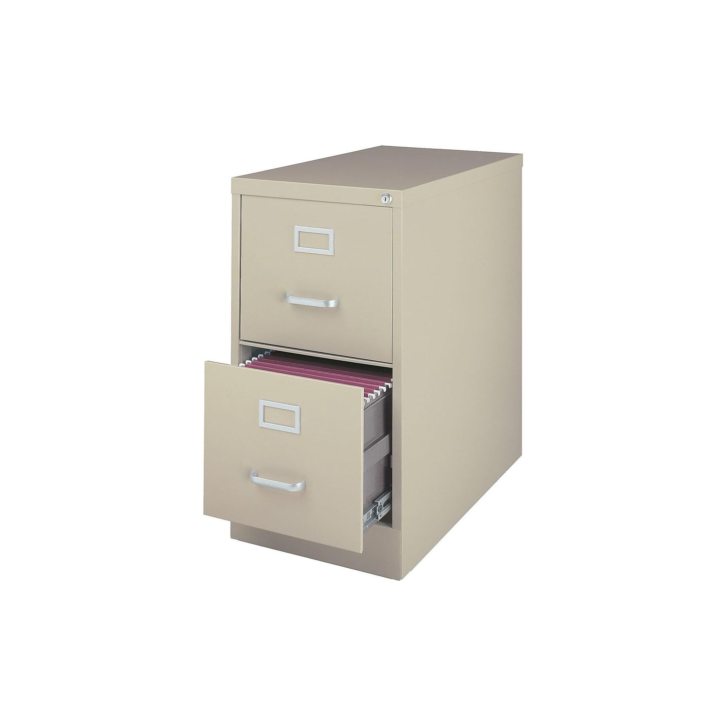 Staples 2-Drawer Vertical File Cabinet, Letter Size Documents, Lockable, 26.5" D x 15" W x 28.39" H, Putty/Beige
