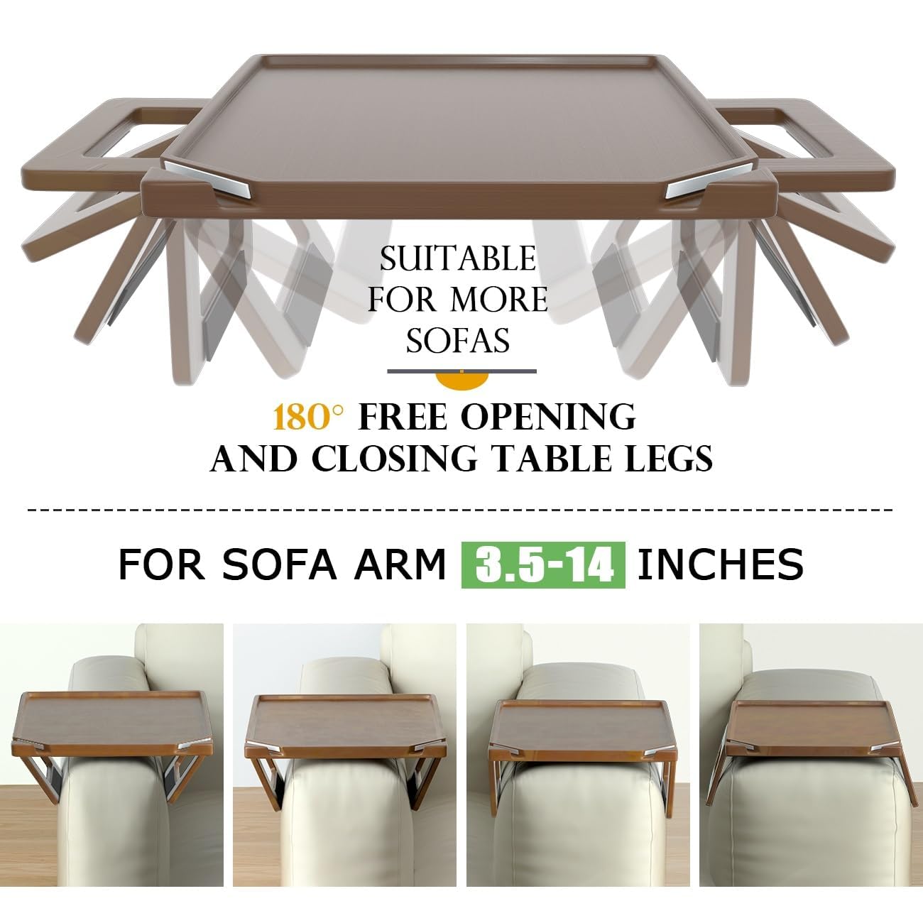Smatdecis Couch Arm Tray Table Sofa Arm Clip, Armrest Tray Table Suitable for Home Drinks/Fast Food/Fruit Etc, Large Size Multi-Function Brown(Dual Phone/Tablet Holder)