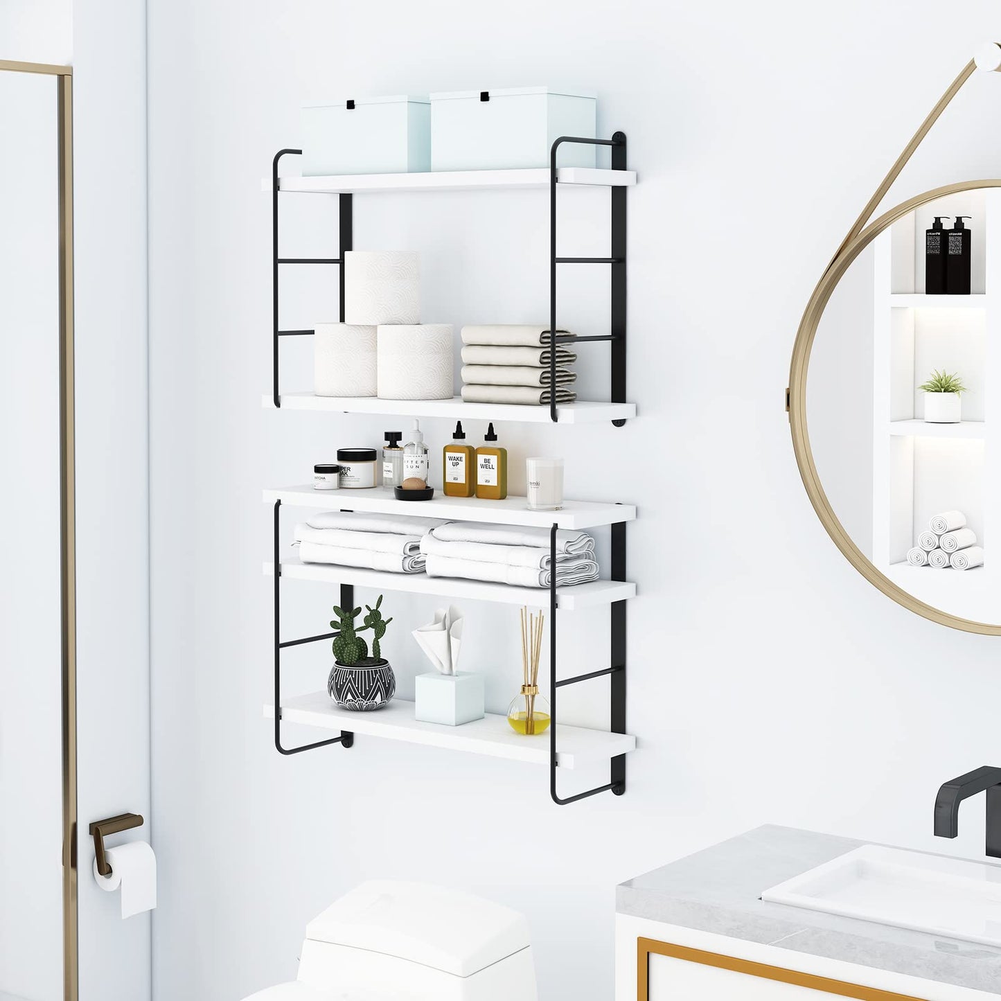MXCSE Wall Shelves, Wall Mounted Bookshelves, DIY Floating Shelves for Wall, Wood Hanging Book Shelves for Room, Bedroom, Living Room, Easy Installation (White, 50W x 17H)
