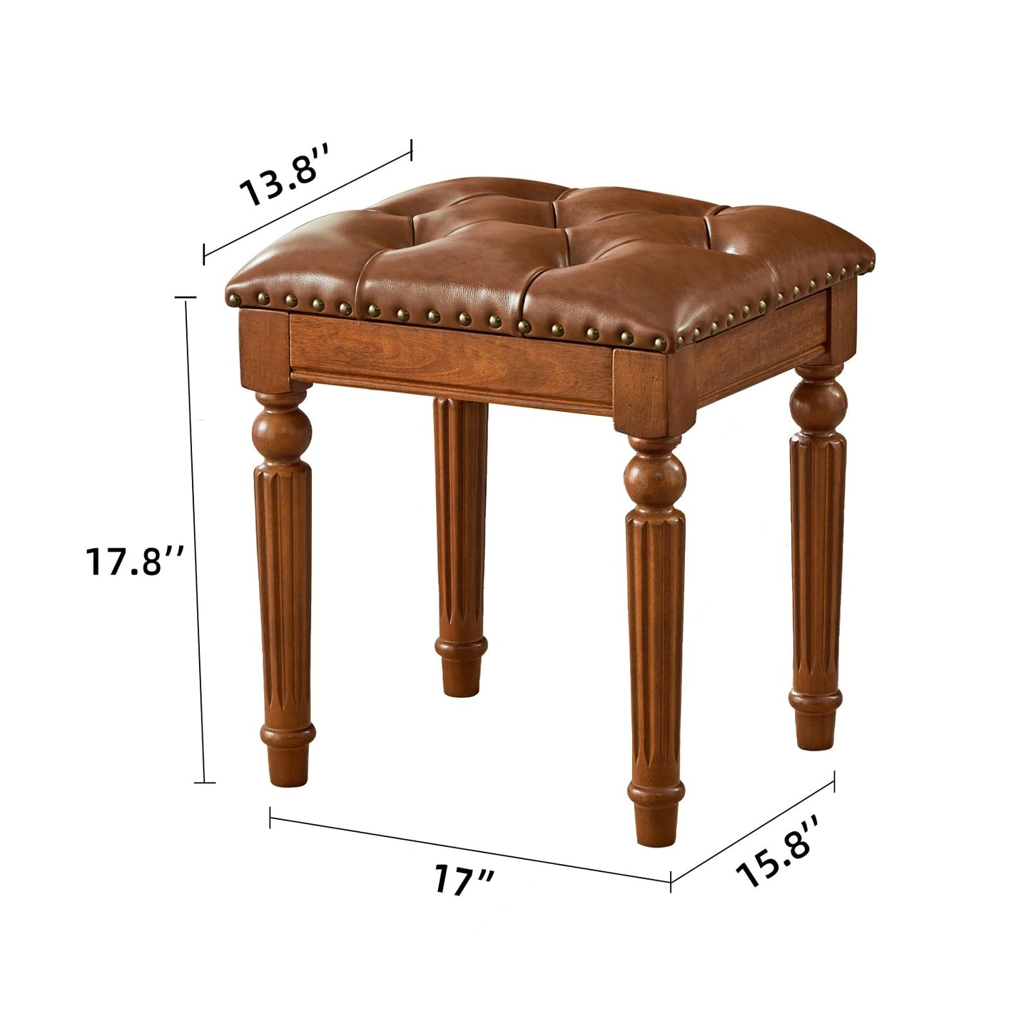 KIVSON Vanity Bench Stool with Microfiber Leather Cushion, Vanity Chair Ottoman Dressing Stool with Solid Wood Legs for Bedroom, Makeup Room, Dressing Room, Easy Assembly (Brown)
