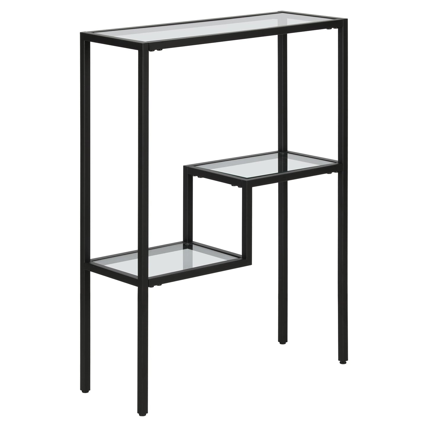 Henn&Hart 22" Narrow Glass Rectangular Console Table Entryway Table, Sofa Table with Two-Tiered Glass Shelf for Entryway, Living Room, Couch, Hallway, or Office, Black