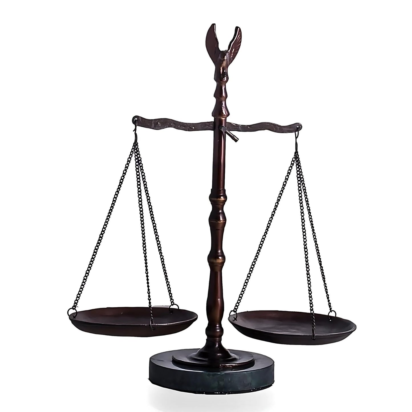 Bey-Berk “Find Your Balance” 12.5" Justice Scale, Hand-Crafted Metal Cast with Eagle Finial and Green Marble Base, Bronze-Finished Decorative Scale