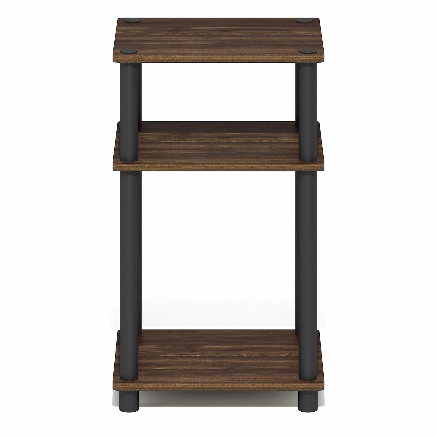 Furinno Turn-N-Tube Side Table, 3-Tier End Table with Open Shelf, Toolless Assembly Night Stand, Bedside Table, for Living Room, Bedroom, Brown Walnut