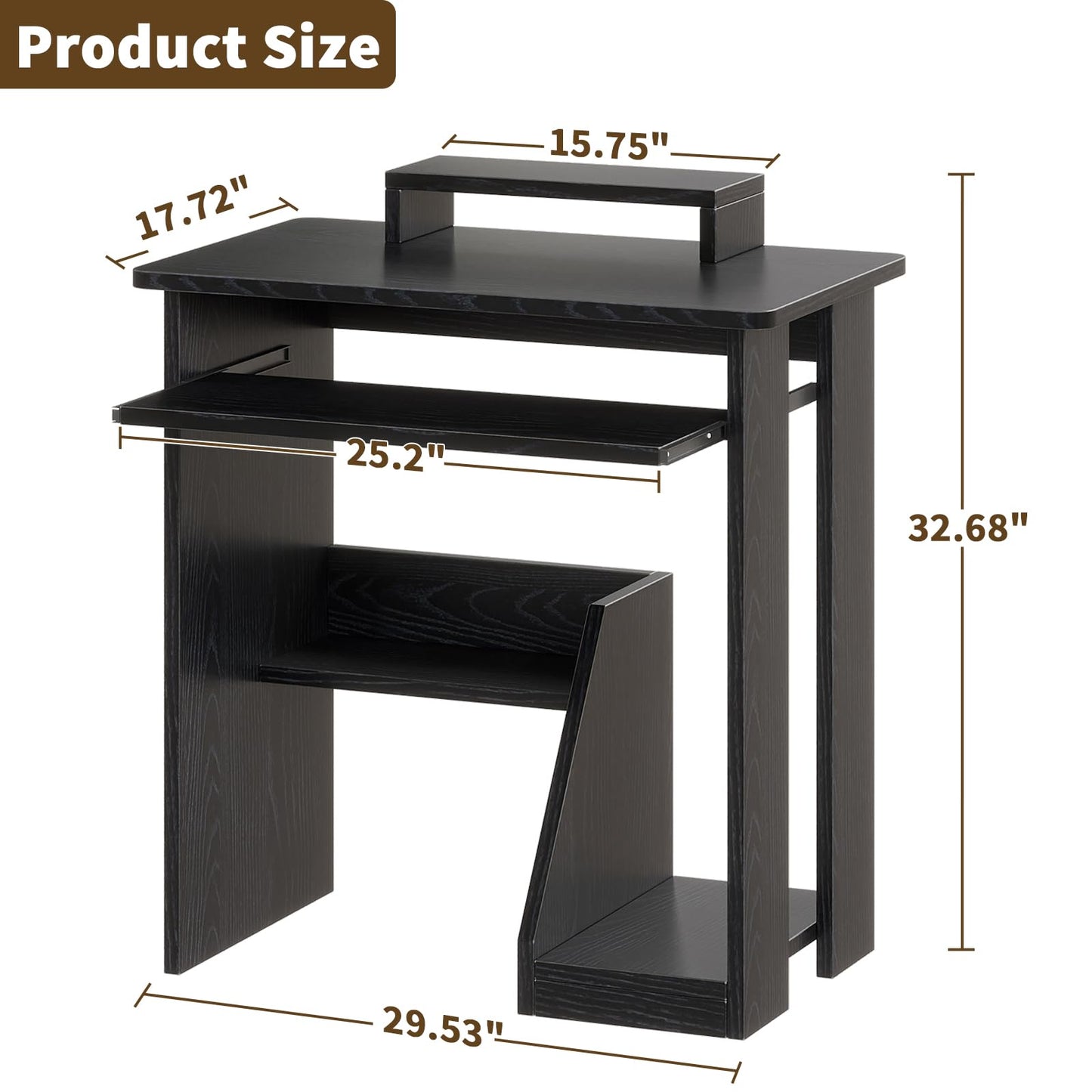 ALISENED 30" Small Computer Desk with Keyboard Tray Monitor Stand, Study Writing Desk with Storage Shelves, Modern Workstation for Small Spaces, Save Space, Black A