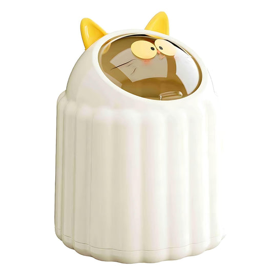 AIWE7D Mini Trash Can for Desk, Cute Desk Trash Can with Lid, Small Office Trash Can, Aesthetic Desktop Garbage Can for Office, Bedroom, Bathroom Counter, Vanity, Dorm Room Easy Lift Lid(Milky White)