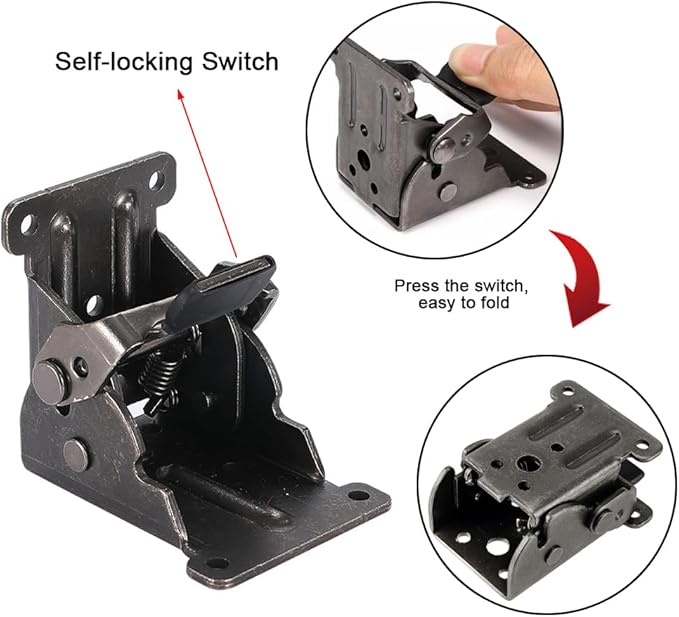 4 Pack Folding Brackets for Table Bed Leg Feet, Self-Lock Hinge Hardware