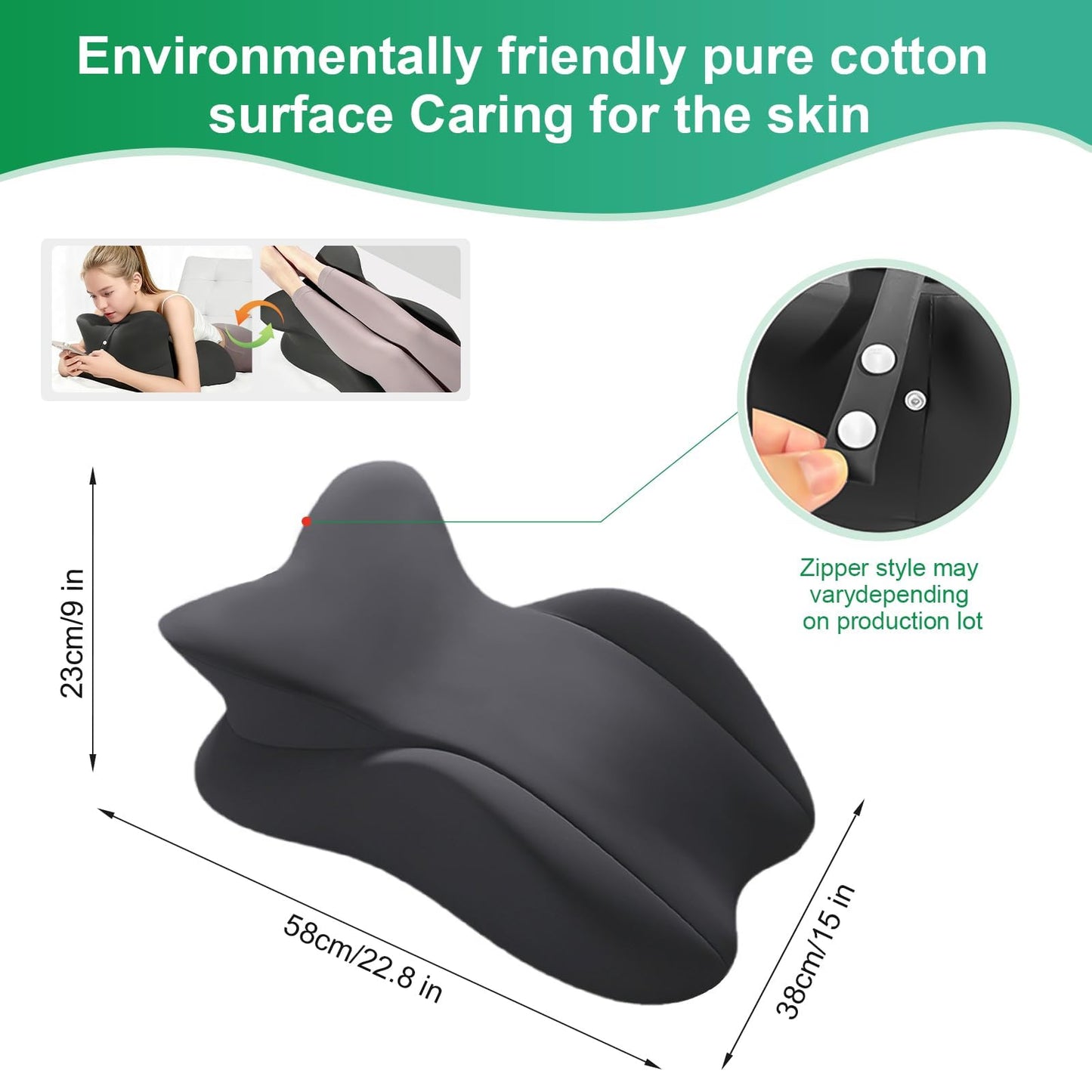 Cililave Valentine's Day Gift Memory Foam Ergonomic Lifting Pillow, Couples Pillow for Sleeping, Reading Pillow for Bed,（Size 23 * 15 * 9 inch）