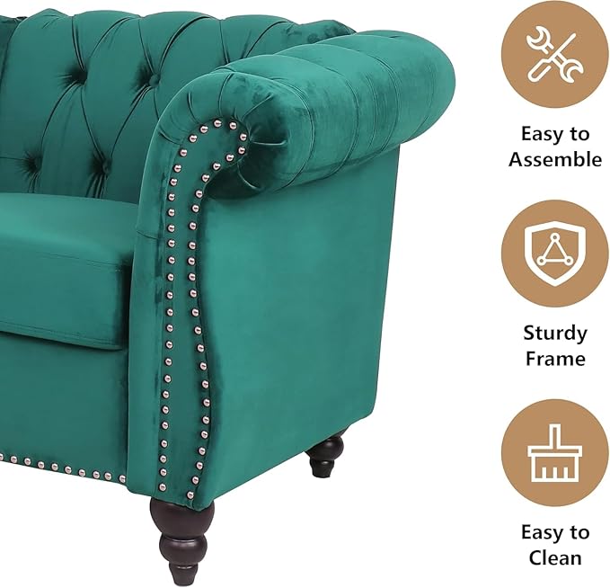 Mid-Century 3 Seater Sofa, Velvet Couch