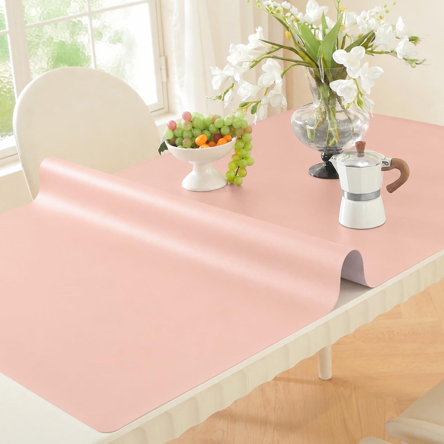 OstepDecor Pink Table Cover Protector 16 x 24 Inch, 1.5mm Thick Plastic Table Cover, Dining Table Protector Pad, Waterproof & Easy Cleaning PVC Desk Mat for Dresser, Coffee & Kitchen Wooden Tabletop