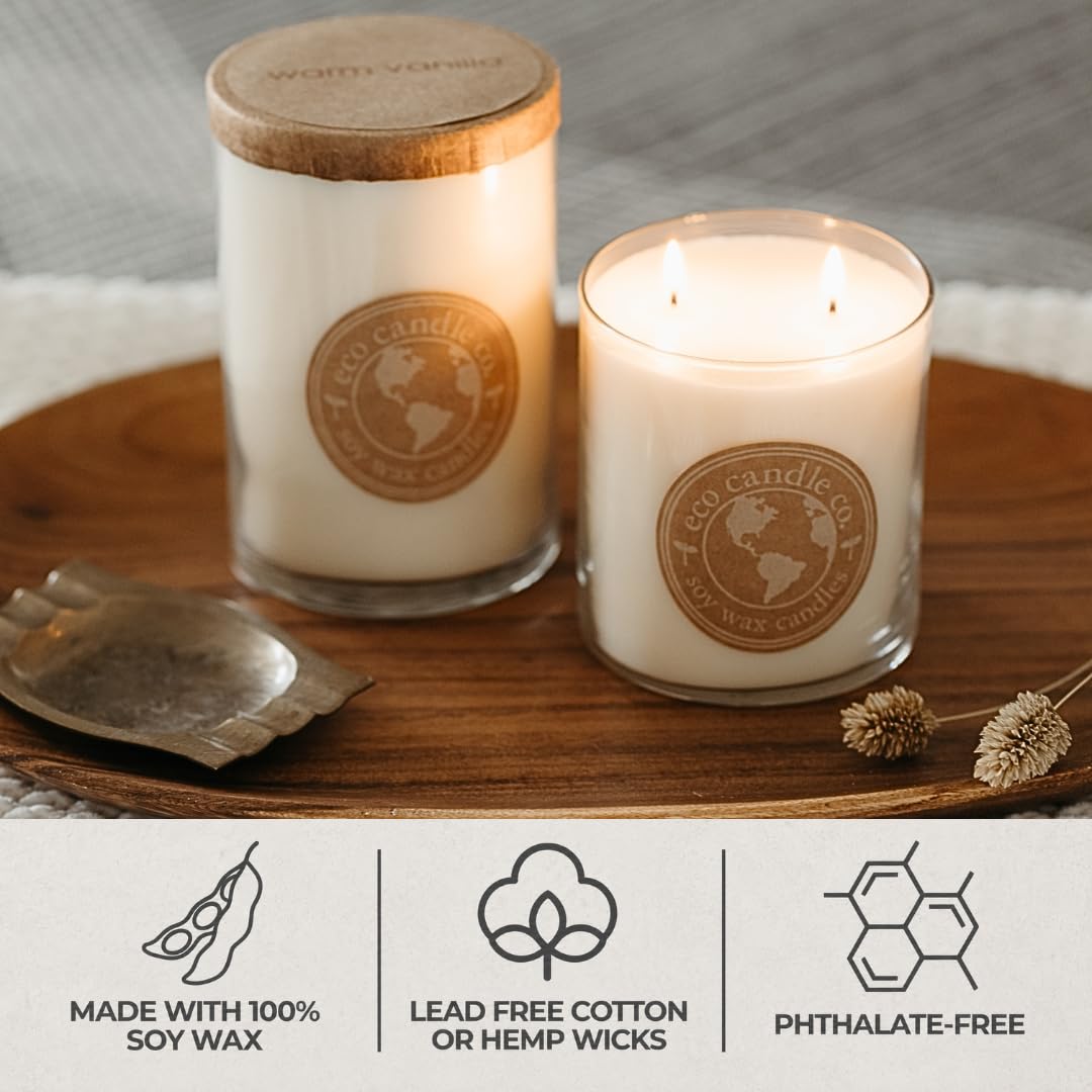 ECO CANDLE CO. Recycled Candle, Wedded Bliss, 18 oz. Double Wick - Scents of Strawberries, Champagne, Lily of The Valley, & Apple Cider - 100% Soy Wax, No Lead, Kraft Paper Label & Lid, Hand Made