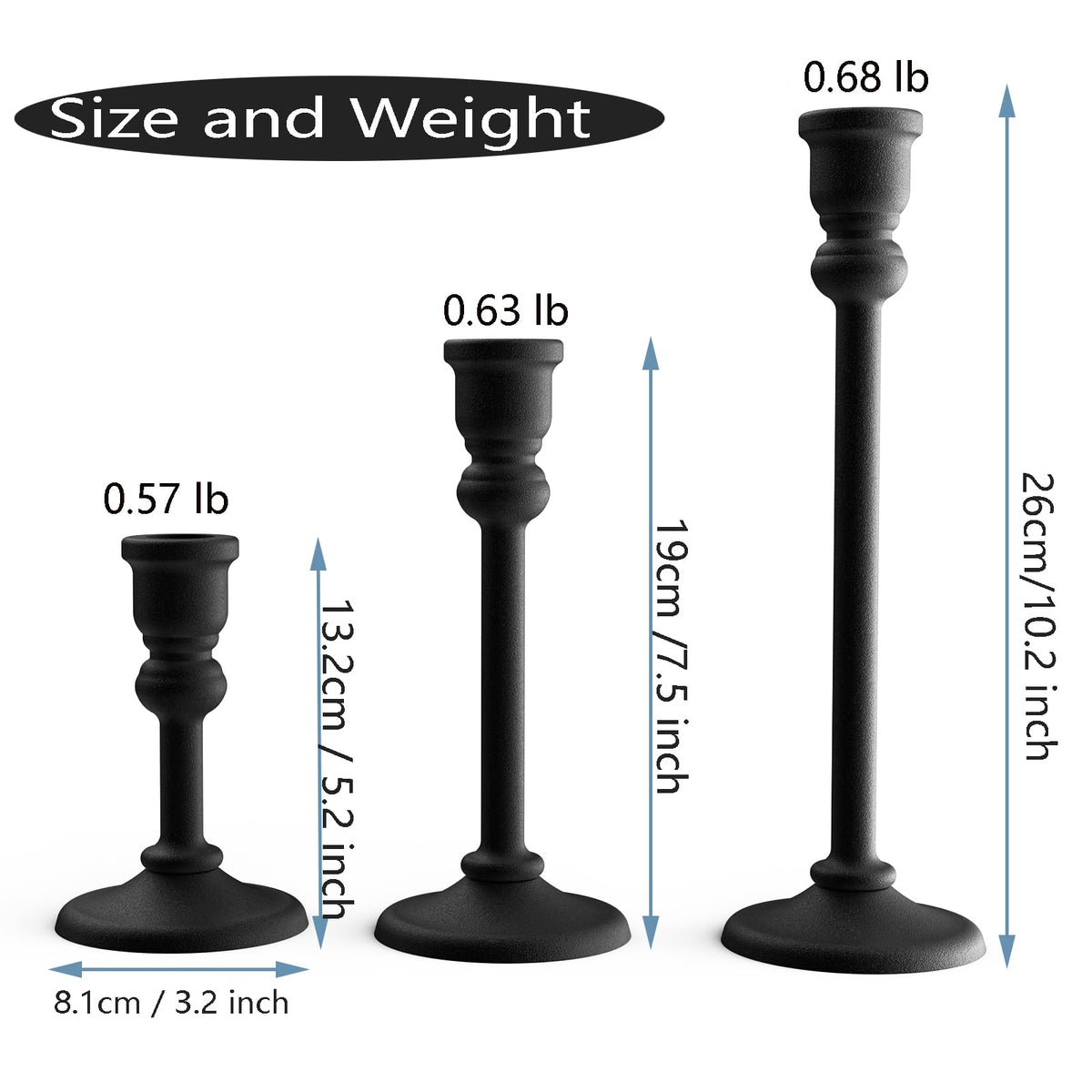 Black Heavy Candlestick Holders Taper Candle Holders Set of 3, Golden Candlestick Holders Decorative Candle Stand, Tapered Candle Holders Set for Wedding, Dining Table, Home Decoration (Antique Black)