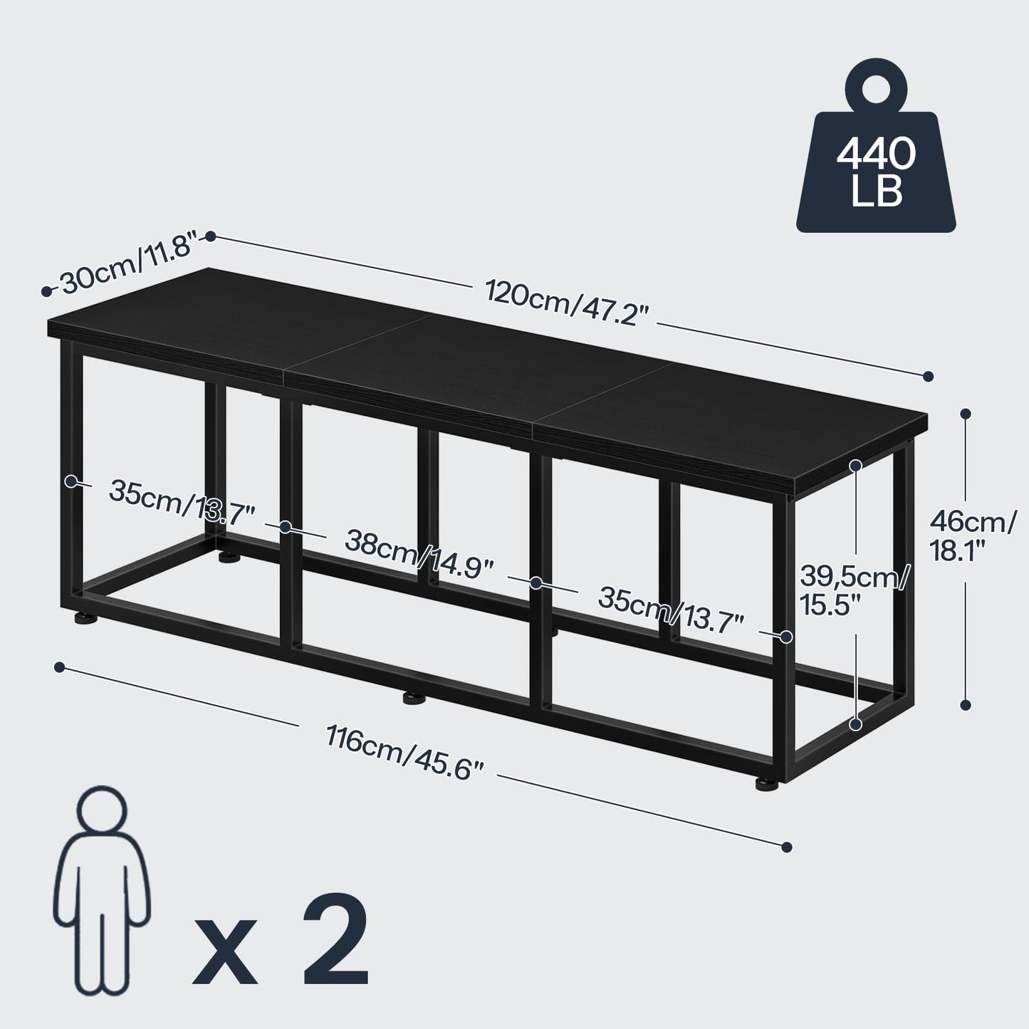 HOOBRO Dining Bench, 47.2 Inch Dining Table Bench, Industrial Style Kitchen Bench, Steel Frame, Easy to Assemble, for Kitchen, Dining Room, Black BB45CD01