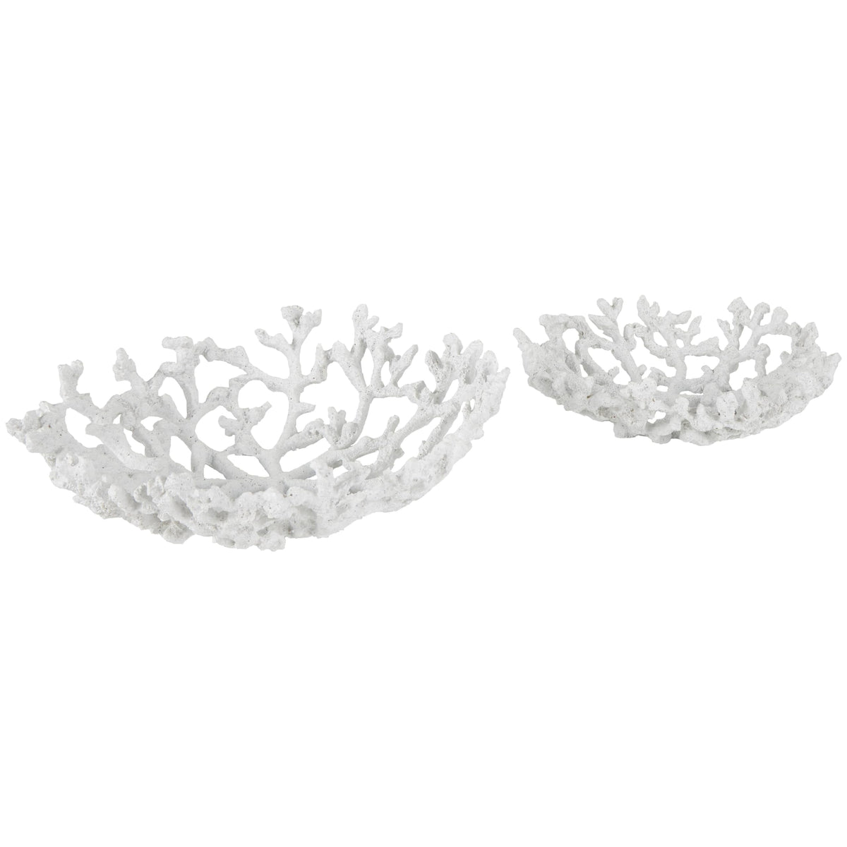 Deco 79 Resin Coral Decorative Bowl Decorative Bowl Textured Decorative Containers, Set of 2 Decorative Keepsake Boxes 13", 12"W, White