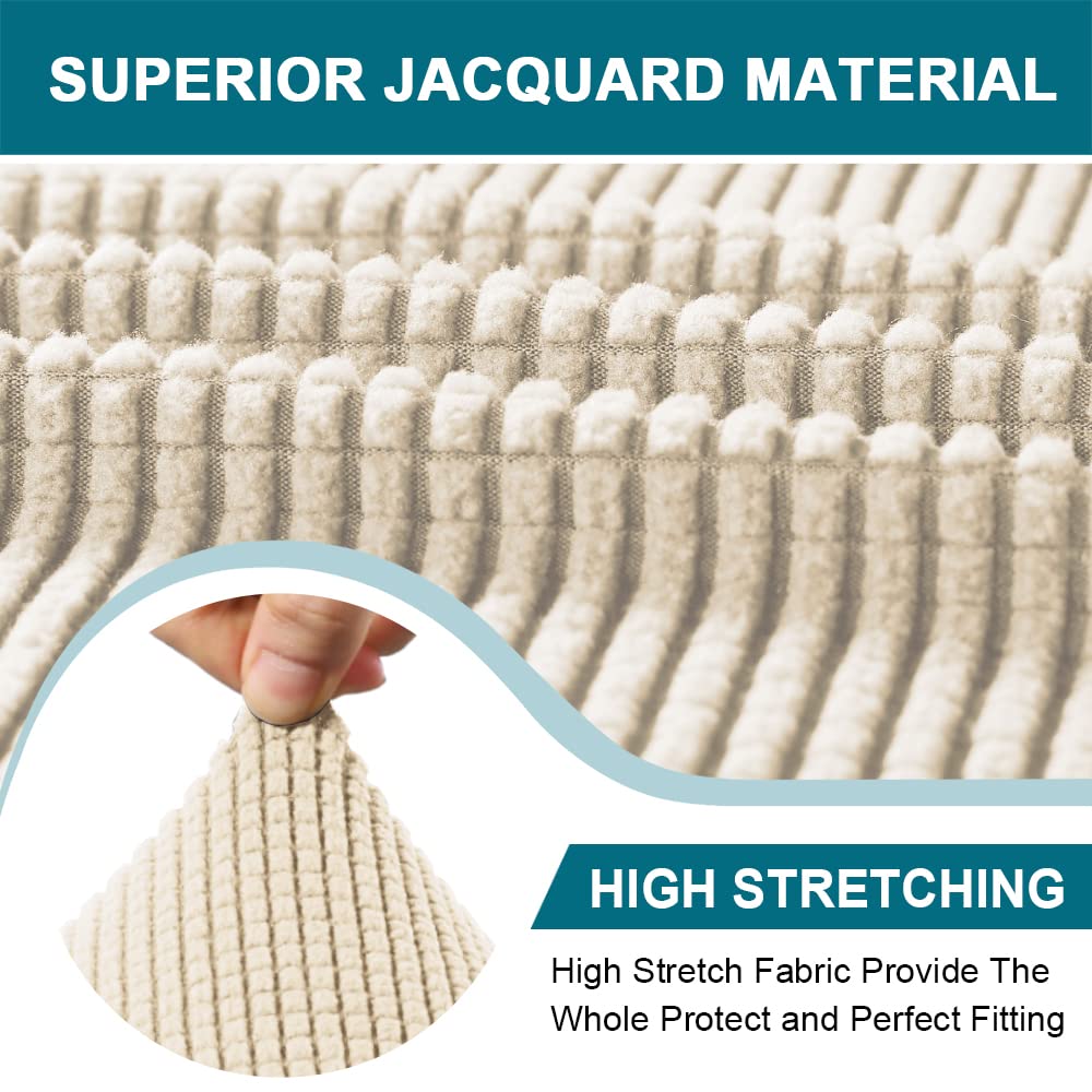 Turquoize Stretch Chesterfield Sofa Covers for Living Room Soft Sofa Couch Covers for 3 Cushion Couch Non-Slip Sofa Slipcover for Dogs Furniture Protector Feature Jacquard Fabric(Sofa, Biscotti Beige)