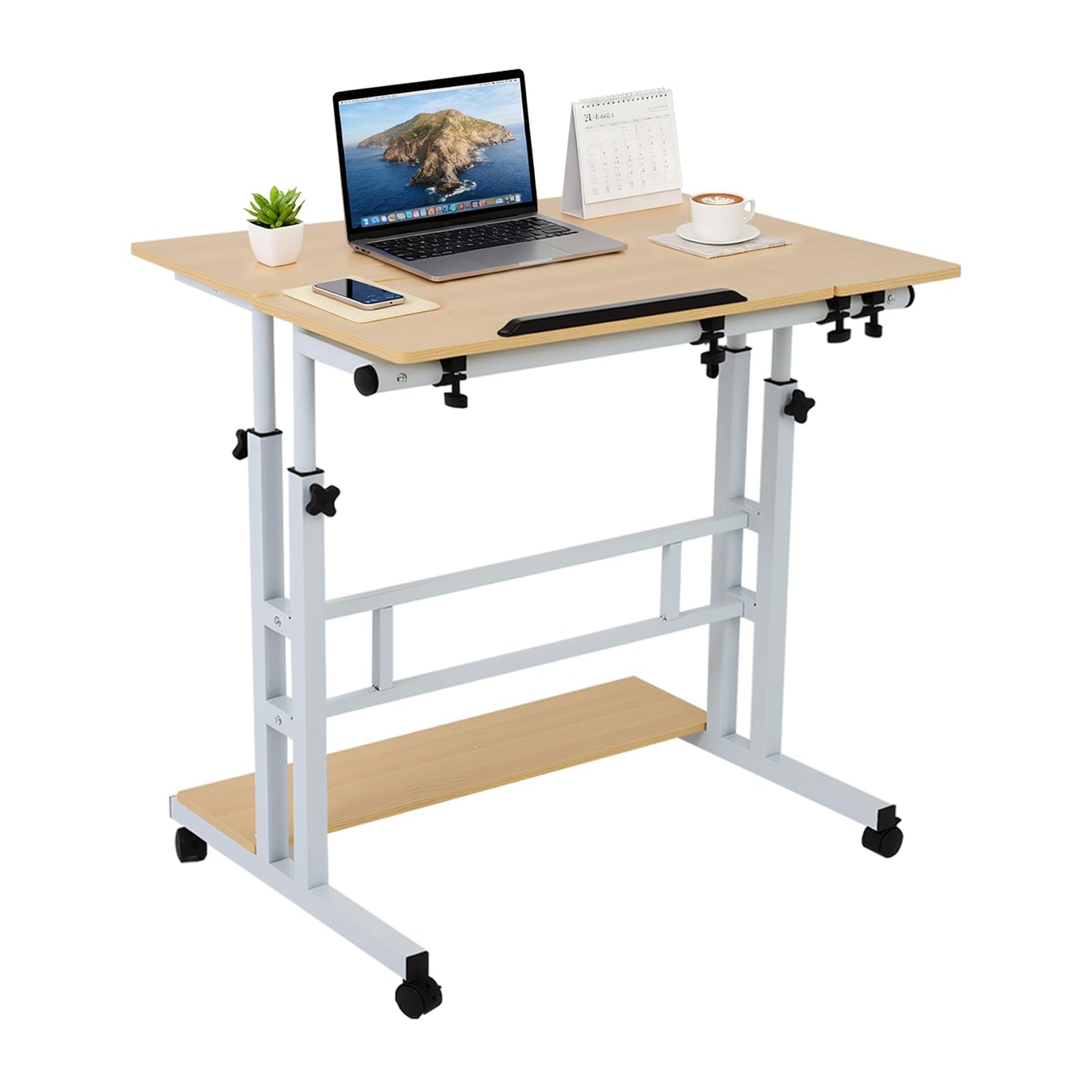 FAHKNS Small Standing Desk, Adjustable Height Portable Standing Desk with Wheels, Mobile Stand Up Desk for Home Reading Desk and Office Work