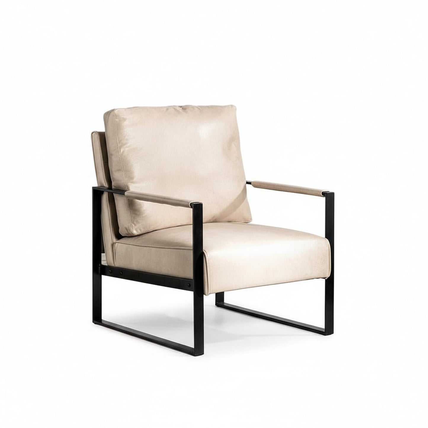 Container Furniture Classic Mid Century Modern Accent Chair with Durable Square Metal Frame, Armchair for Living Room, Bedroom, Home Office in Spotted Microfiber Upholstery, Light Camel