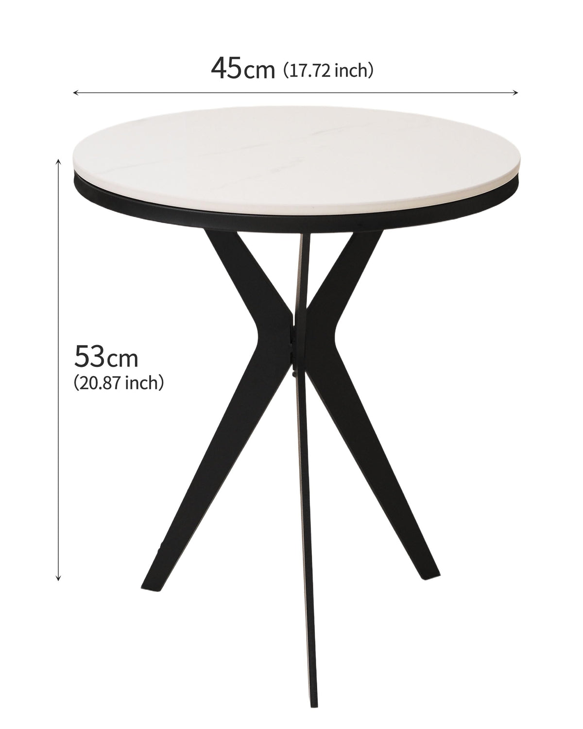 17.72" Side Table Round End Table with Marble Top and Iron Base - Modern Design for Living Room, Bedroom & Office