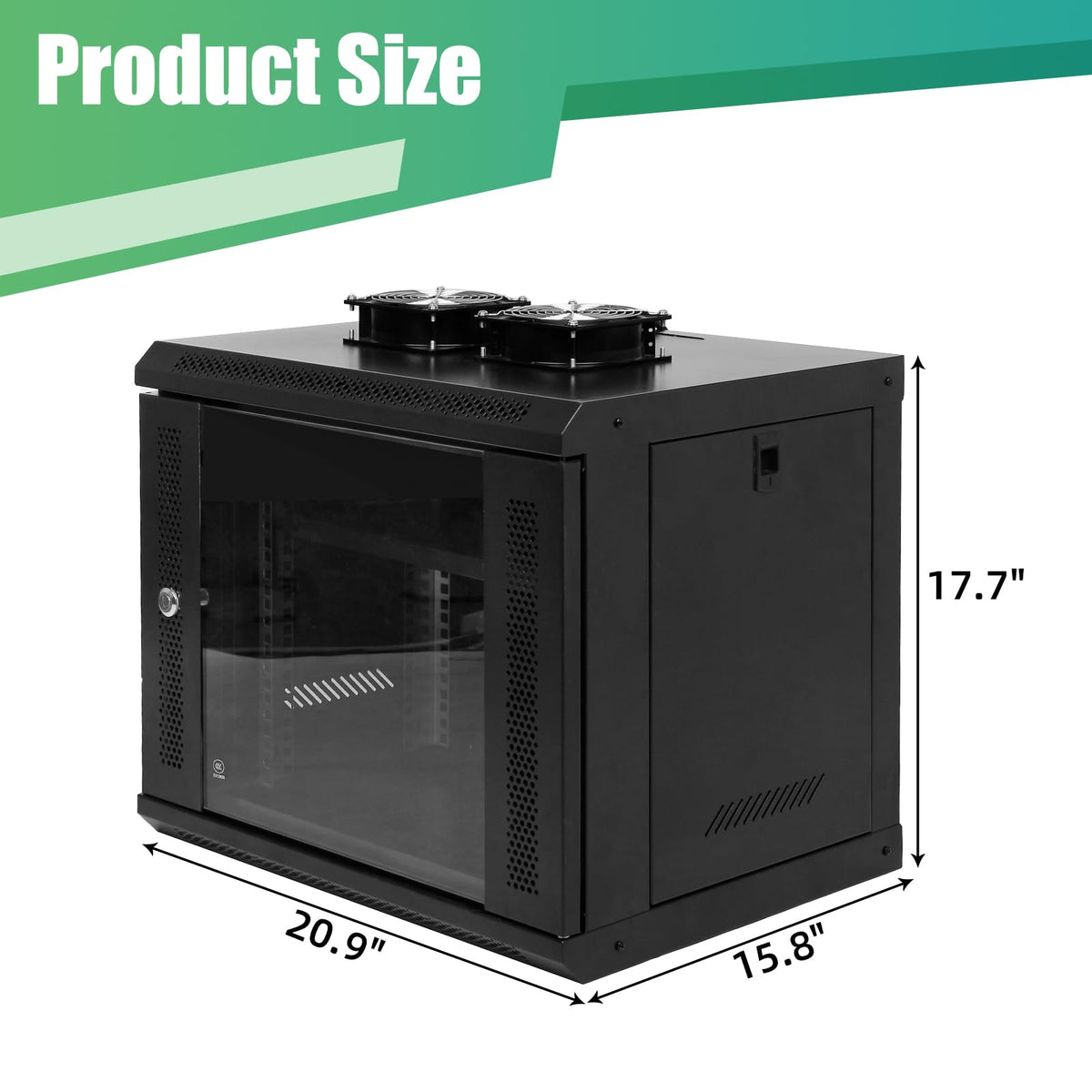 Wall Mount Network Cabinet with Fans and Shelves, IT Network Rack Enclosure Cabinet with Locking Glass Door, Removable Side Panels, Cooling Fans, for 19” IT Equipment (9U)