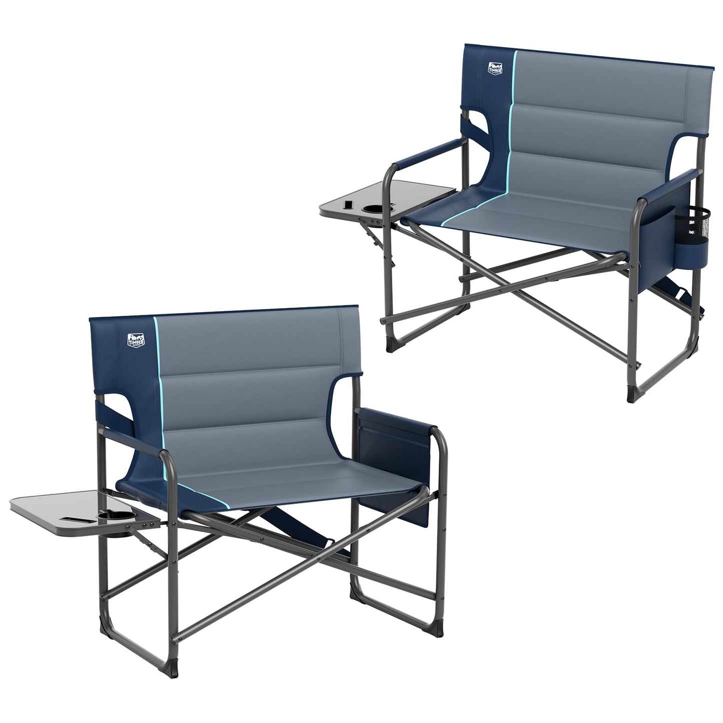 TIMBER RIDGE XXL Director’s Chair – Heavy Duty Folding Chair with Side Table, 500 lb Capacity, Extra Wide Padded Seat for Camping, Sports, Beach, Patio, and Outdoor Use, Blue-2 Pack