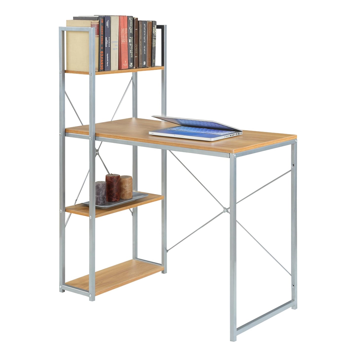 Convenience Concepts Desigsn2Go Office Workstation Desk 36" - Modern, Contemporary Writing Accent with Storage Shelves for Dorm Room & Home Study, Light Oak