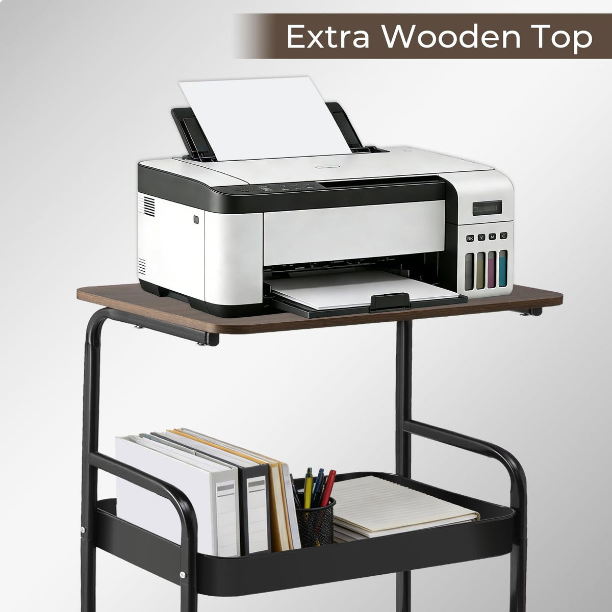 Y YOMA 3 Tier Rolling Utility Cart with Table Top, Metal Storage Organizer with Wheels for Small Space, Office, Kitchen, Bathroom, Dorm, Coffee Station - Black