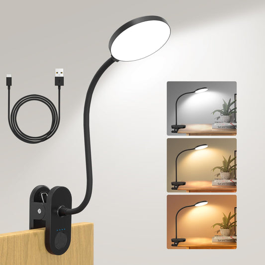 Rechargeable Clip on Light for Bed, 97 LED Cordless Reading Lamp with 3 Color Modes & 10 Brightness Levels, Portable and Flexible Book Light Clamp on Office Desk Bunk Bed Dorm Headboard (Black/4.7'')