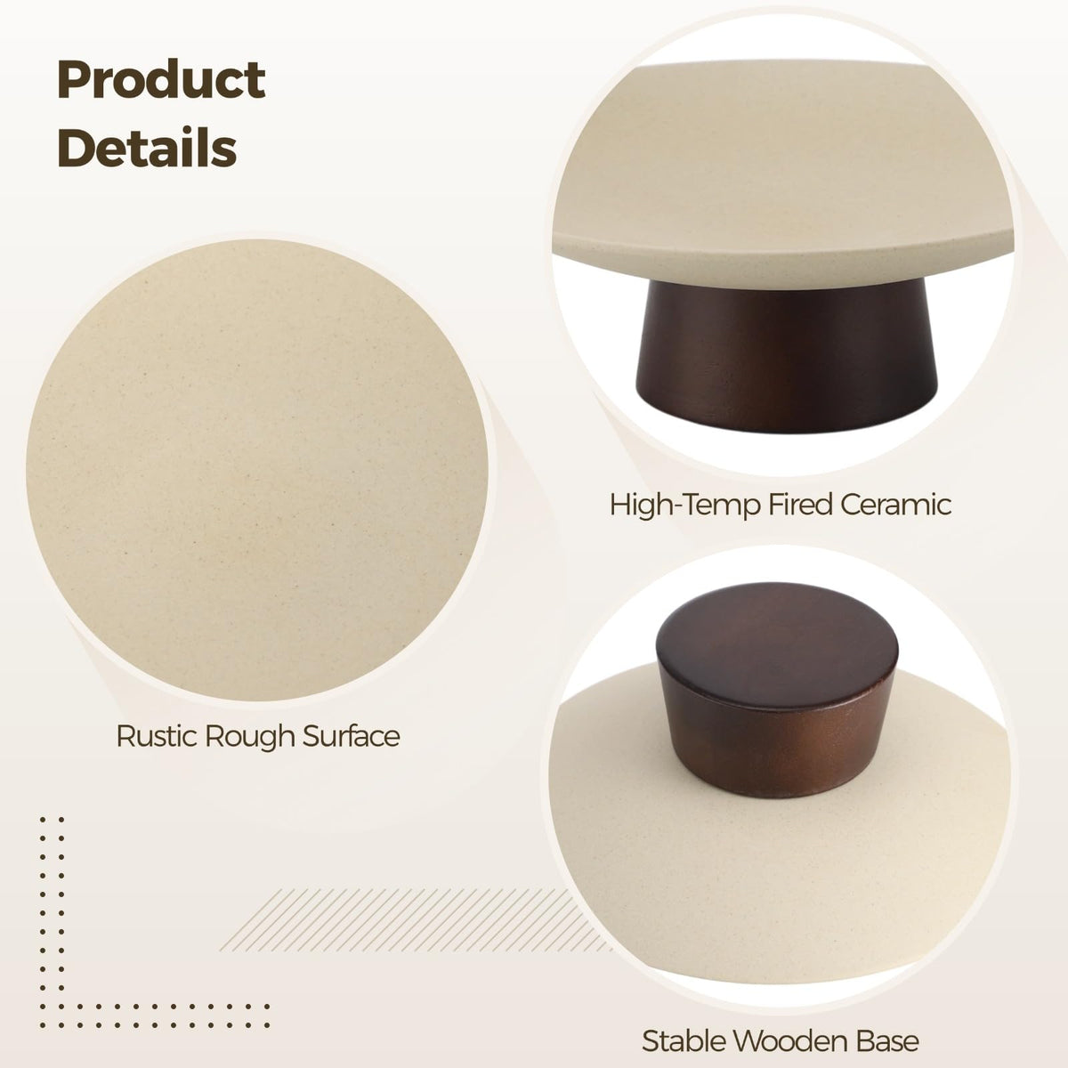 COSYOO Modern Ceramic Pedestal Fruit Bowl, High-Fired Stoneware Shallow Serving Bowl with Wooden Base, Elevated Decorative Fruit Tray for Kitchen Counter Entryway Table Dining Centerpiece