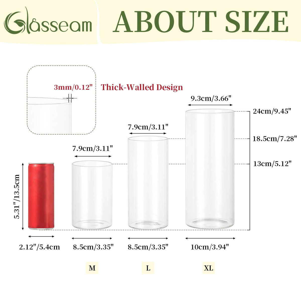 Glasseam Hurricane Glass Candle Holders: 6 Pcs Clear Cylinder Vases for Centerpieces Large Pillar Candle Holder for Floating Candles Set Modern Home Decor Wedding Table 5.3'' 7.3'' 9.5'' Height