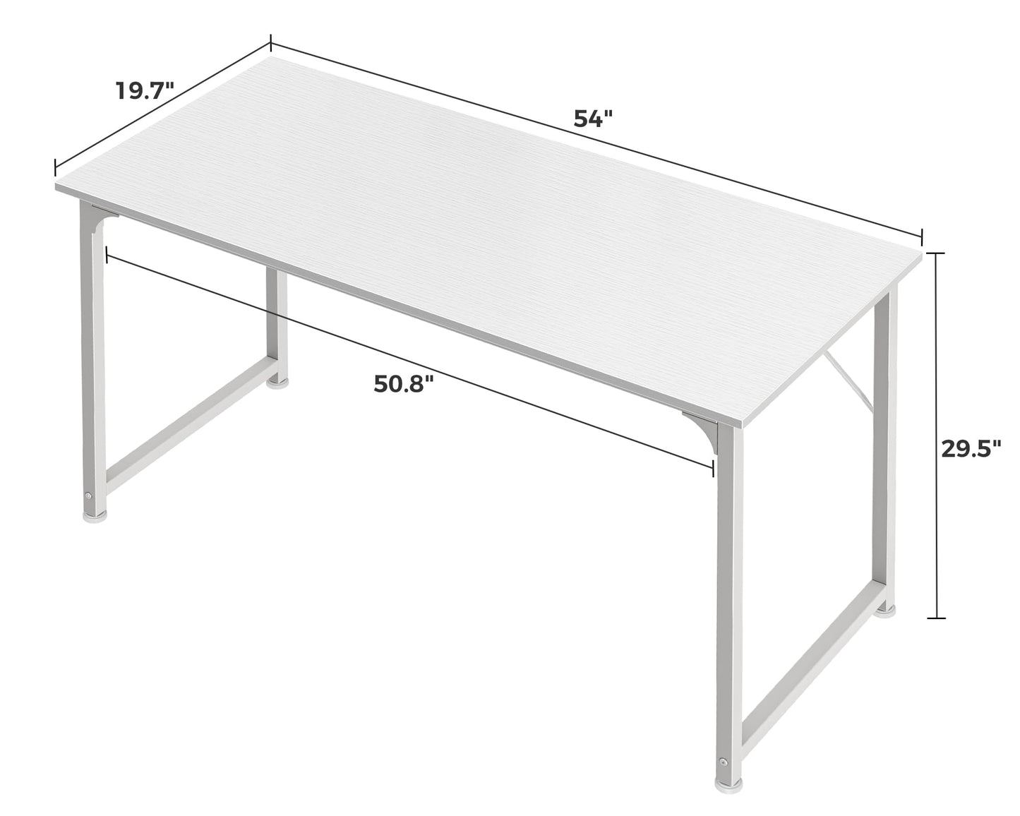 Huuger Computer Desk, 55 Inch Home Office Desk, Gaming Writing Work from Home Study Desk, Large Legroom, Sturdy Metal Frame, Modern Simple, White