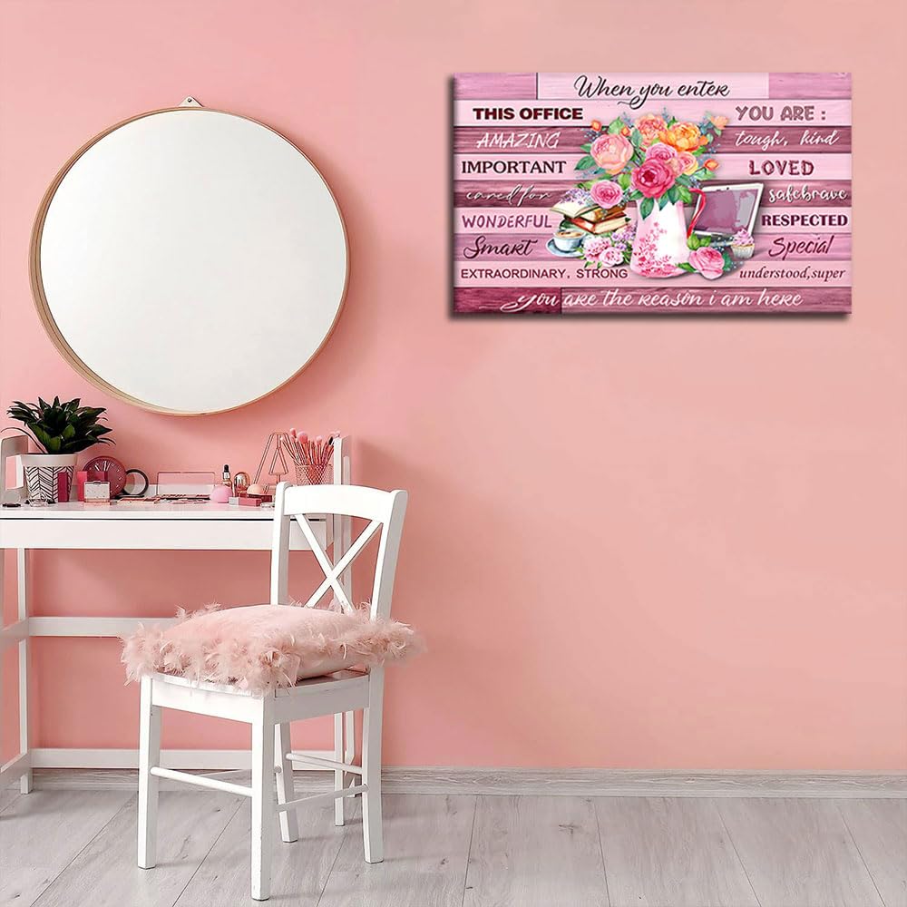 Framed Floral Canvas Wall Art Women Pink lnspirational Quotes flowers Pictures Office Wall Decor Rustic Paintings Prints Artwork Modern Poster Home for Living Room Bathroo Bedroom16x24inch(40x60cm)