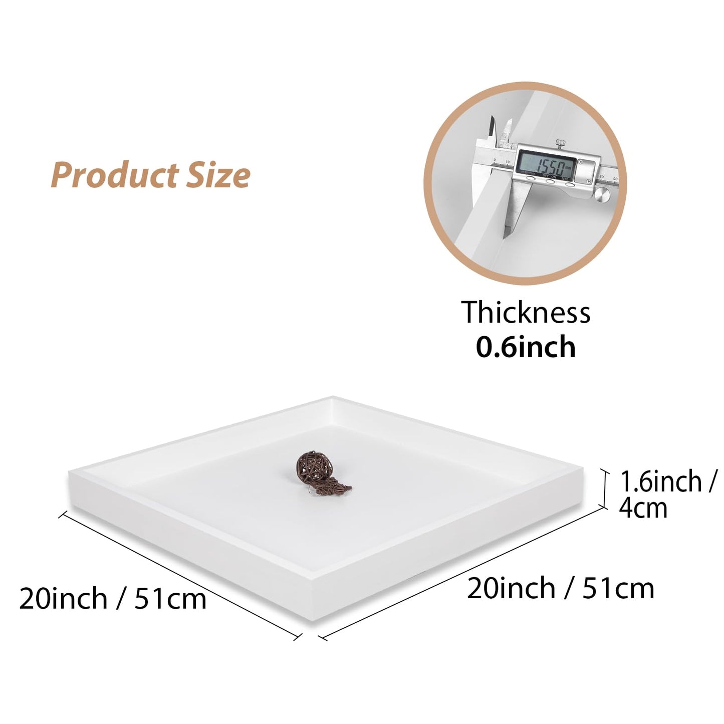 Ottoman Tray for Coffee Table Living Room Wood Serving Tray Large Wooden Square 20 Inches White