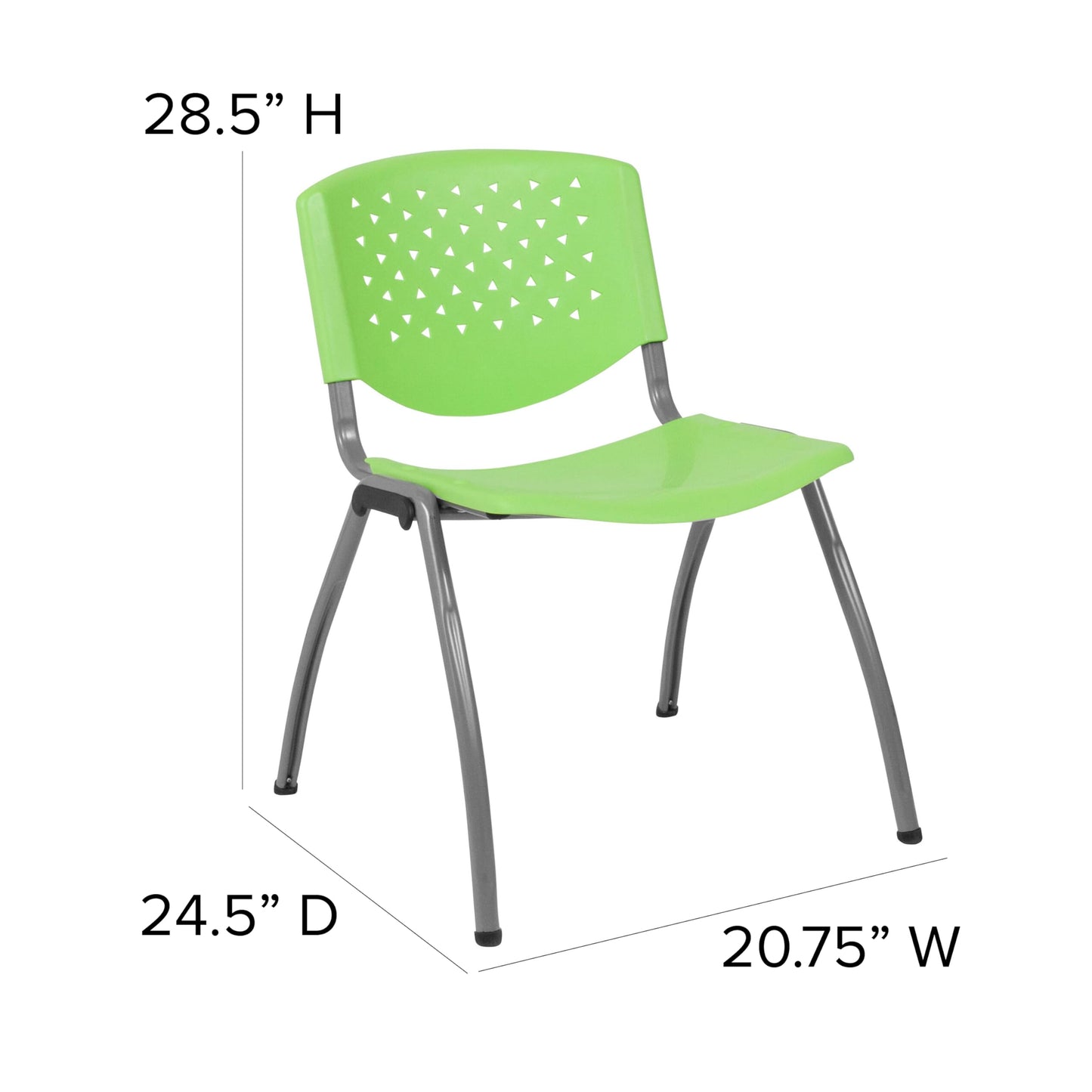 Flash Furniture HERCULES Series 880 lb. Capacity Green Plastic Stack Chair with Titanium Gray Powder Coated Frame