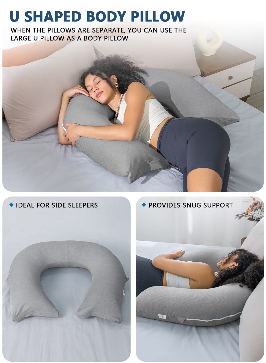 INSEN Reading Pillow, Back Pillow for Sitting in Bed and Couch, Gaming Pillow for Adults, Sit Up Support for Bed, Cooling Tencel, Grey