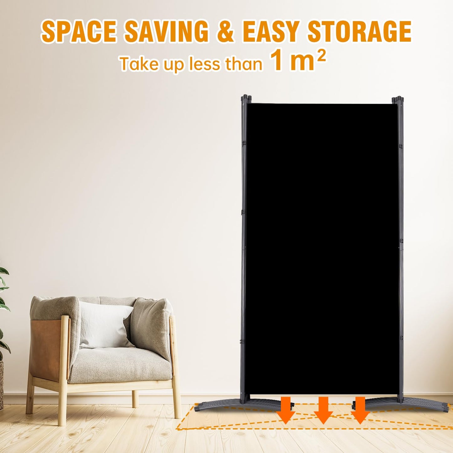CHOSENM 6 Panel Folding Privacy Screens, 6 FT Tall Wall Divider with Metal Frame, Freestanding Room Divider for Office Bedroom Study (6 Panel, Black)