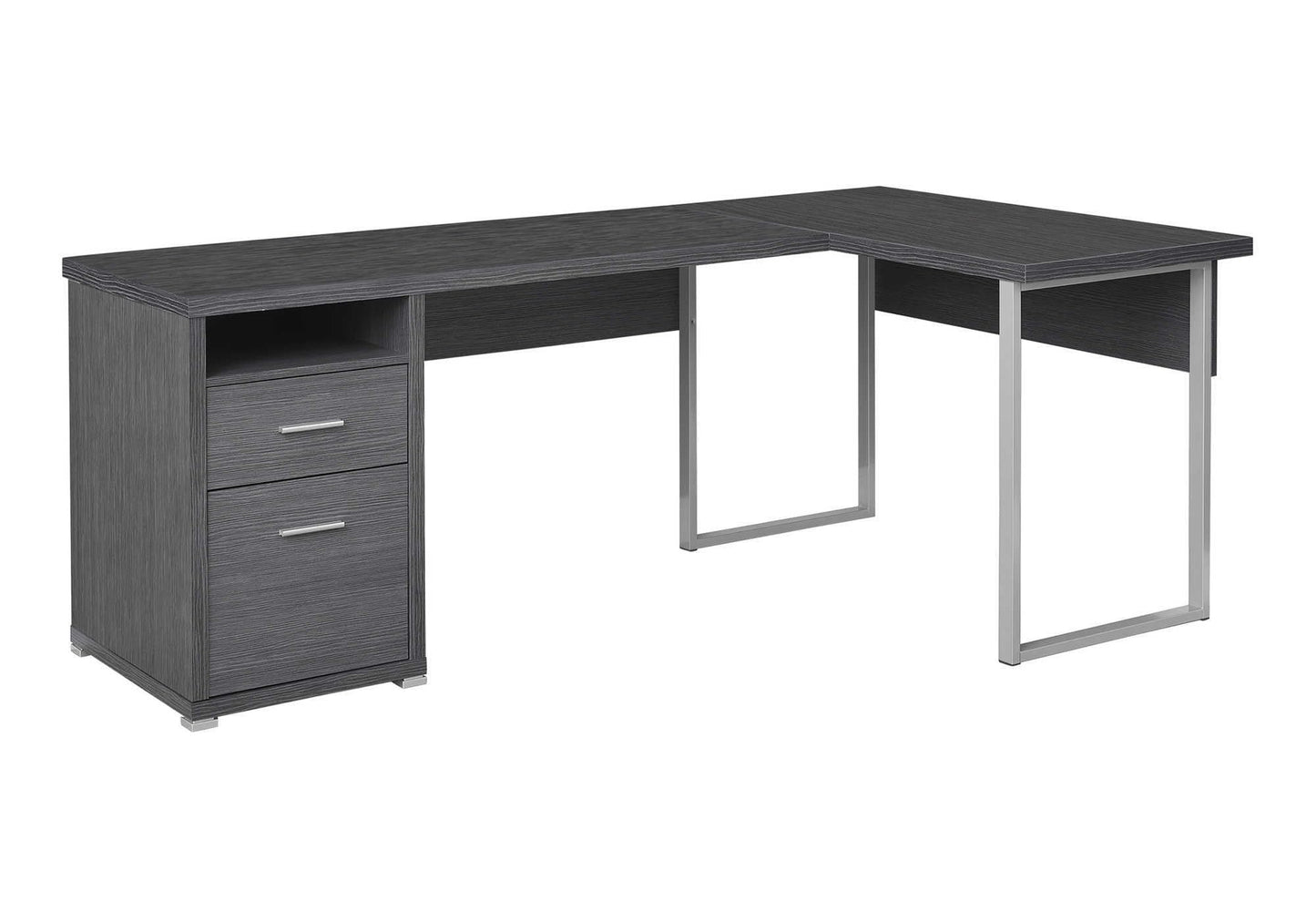 Monarch Specialties I 7257 Computer Desk, Home Office, Corner, Left, Right Set-up, Storage Drawers, 80"L, L Shape, Work, Laptop, Metal, Laminate, Grey