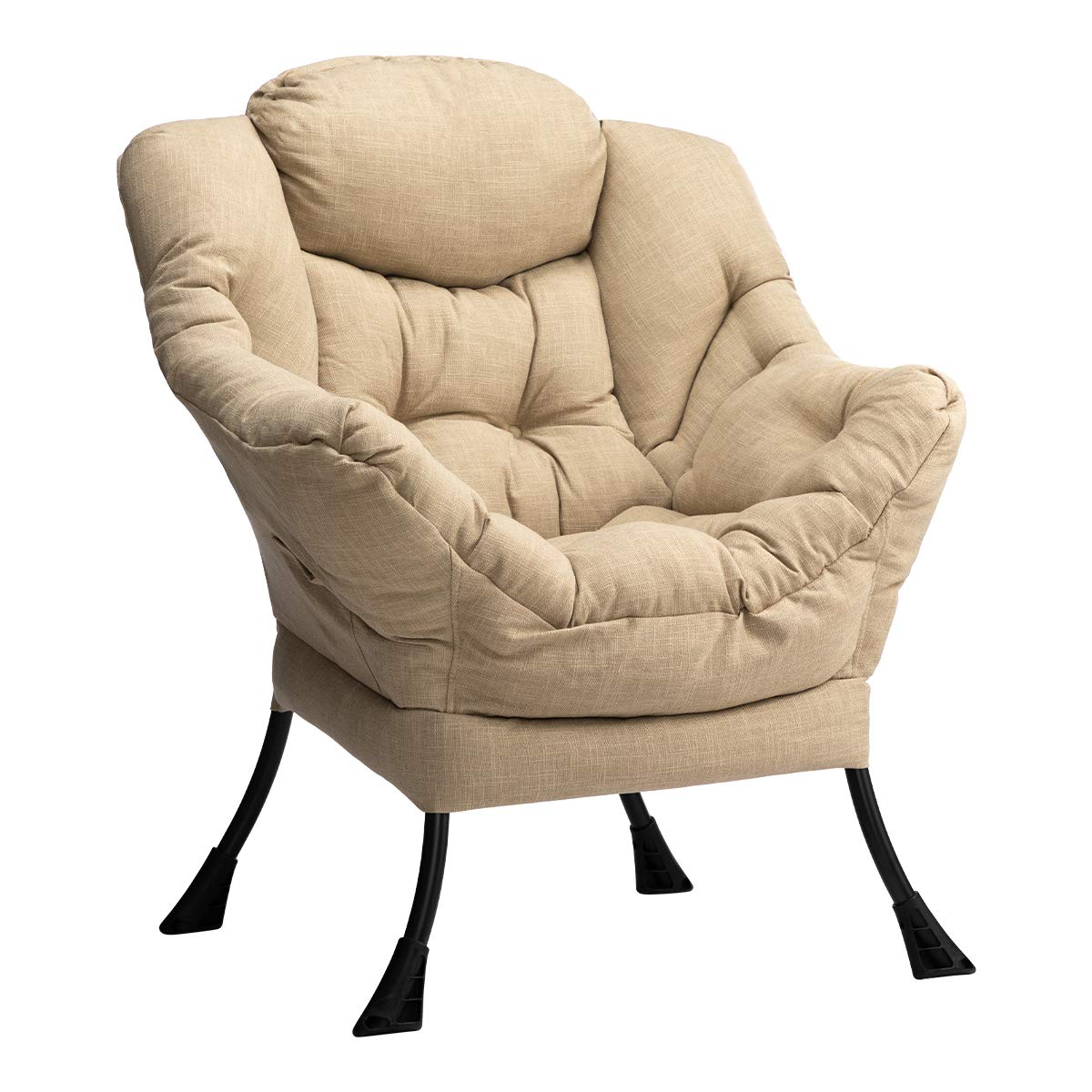 HollyHOME Lazy Chair with Armrest and Side Pocket, Comfy Accent Lounge Chair,Leisure Sofa Armchair for Living Room, Bedroom, Dorm, or Small Spaces, Oversized Reading Sofa Chair,Cotton-Linen Tan