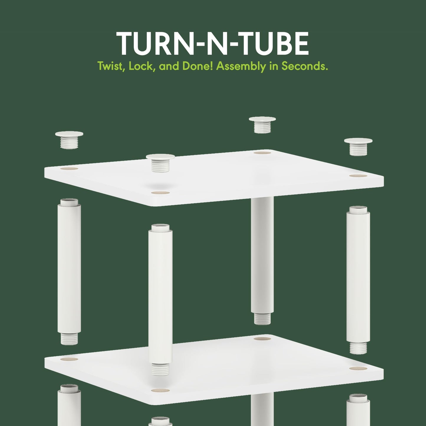 Furinno Just Turn-N-Tube Open Storage Nightstand, 1 Pack, 3-Tier, White/White