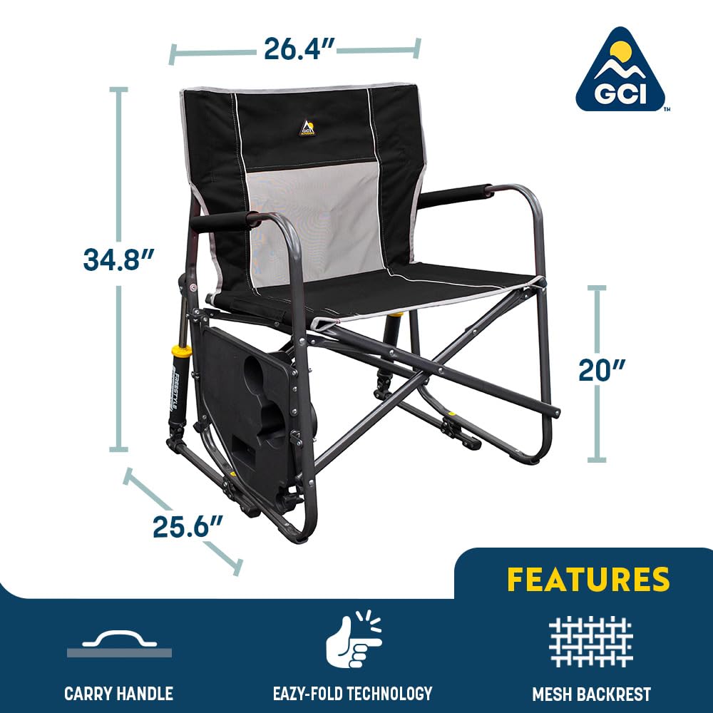 GCI OUTDOOR Freestyle Rocker XL with Side Table Camping Chair | Portable Folding Rocking Chair with Solid, Durable Armrests, Drink Holder & Comfortable Backrest — Red