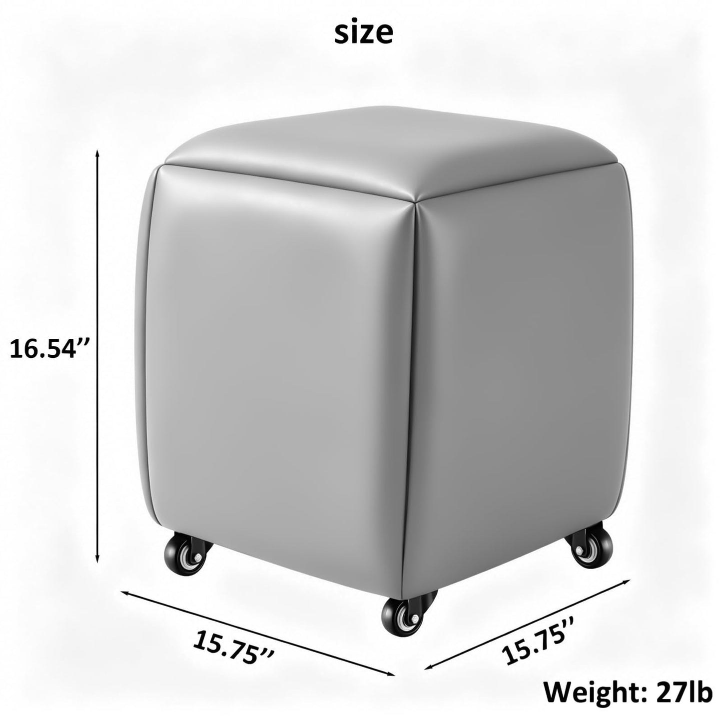 LUGSHIREE 5 in 1 Nesting Ottoman Cube Chair, Stackable Stools, Leather Square Ottoman Bench, Foot Stool with Wheels for Living Room,Dining Room 15.75x15.75x16.54 inches